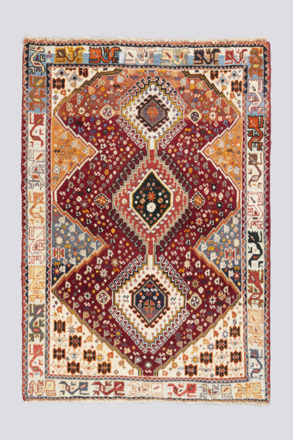 Vintage Qashqai Triple Toranj Abrash Carpet 1.6 SQM