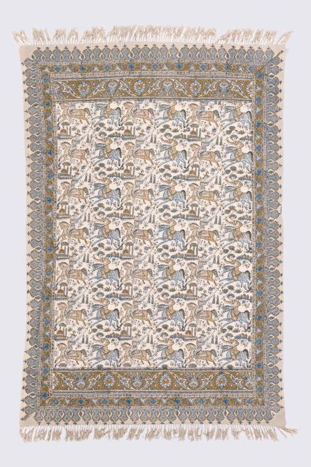 Qalamkar Block print Polo Olive And Turquoise