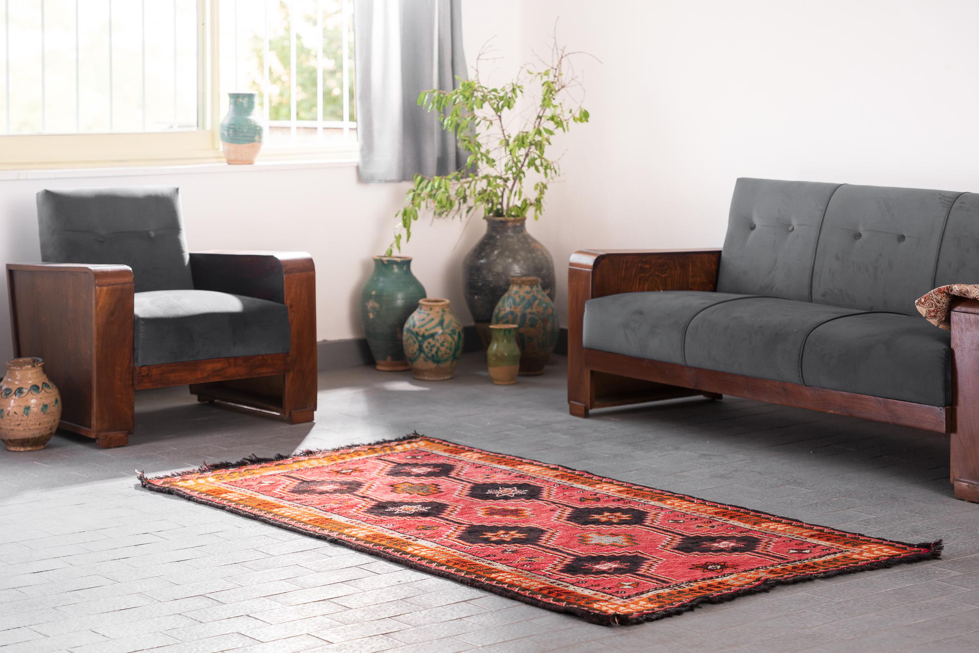 Behbahan Orange Persian Rug with Goats Hair Foundation