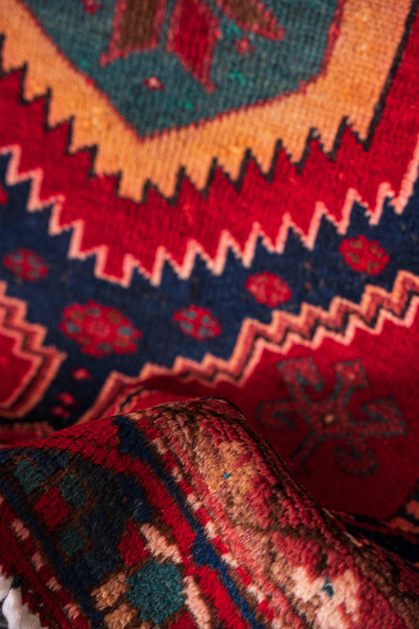 Vintage Farahan Red and Blue Persian Rug