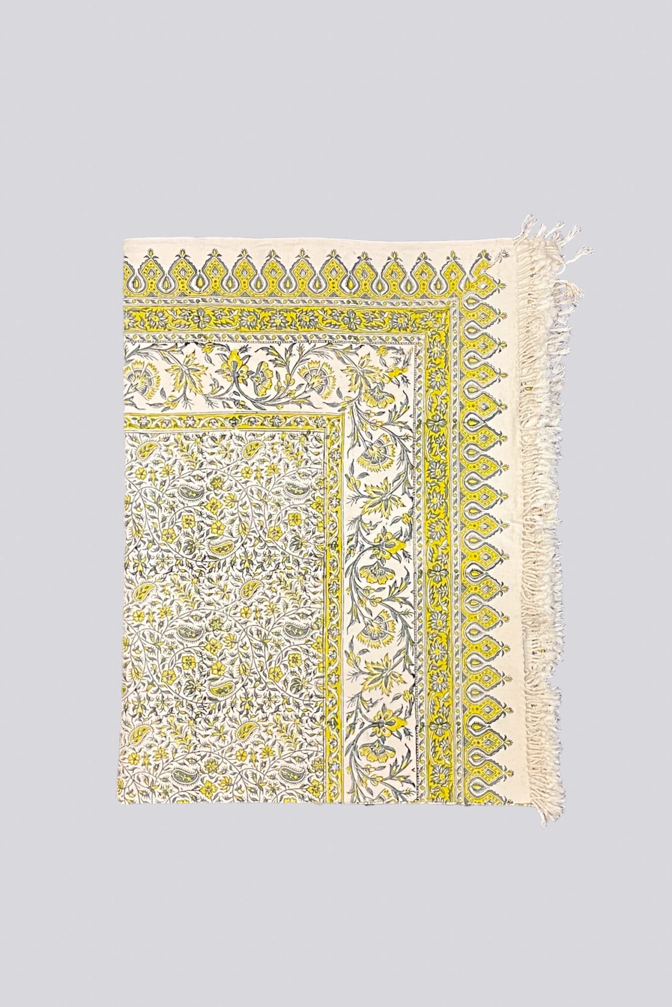 Qalamkar Block Print Floral Yellow and Grey