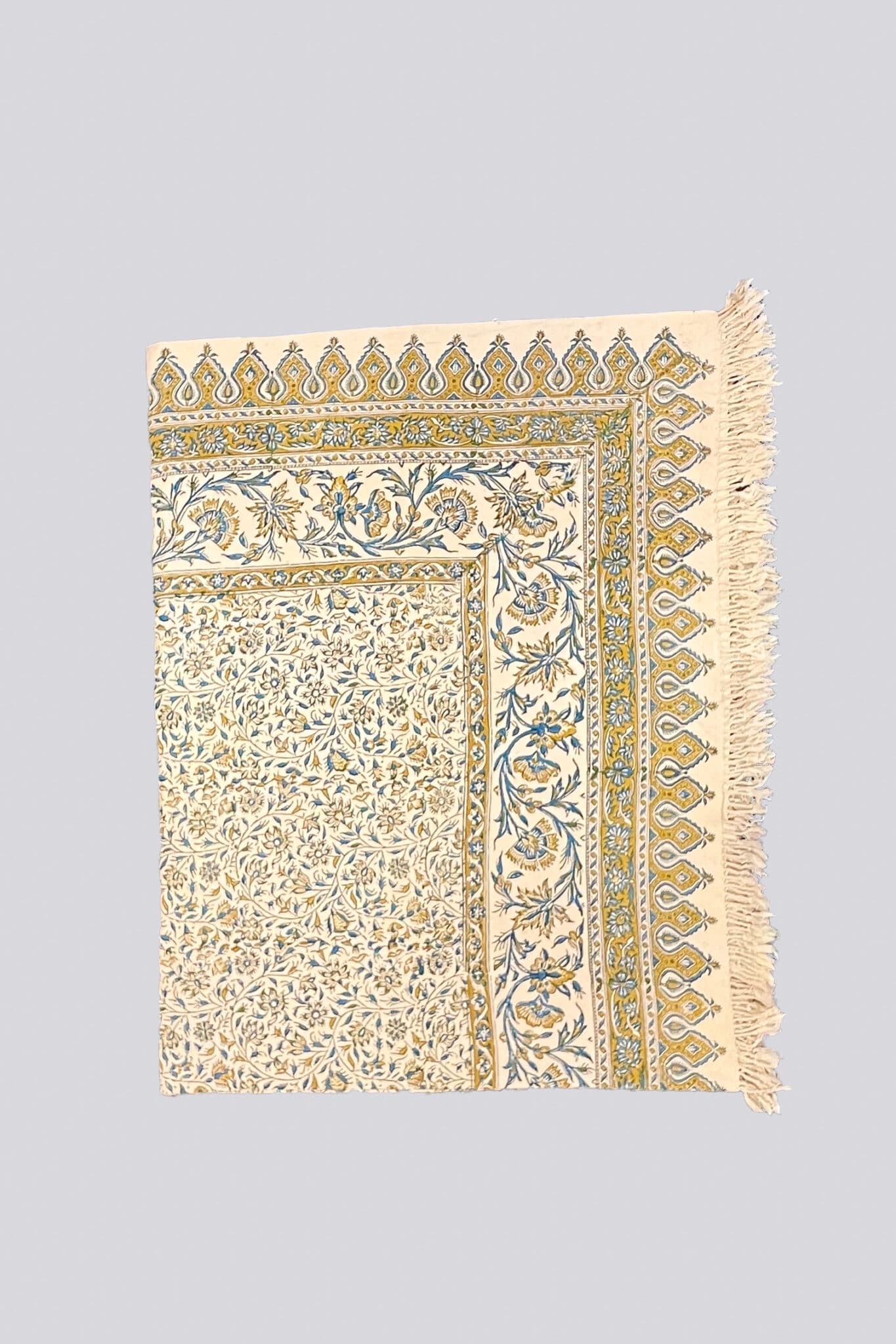 Qalamkar Block Print Floral Blue and Olive