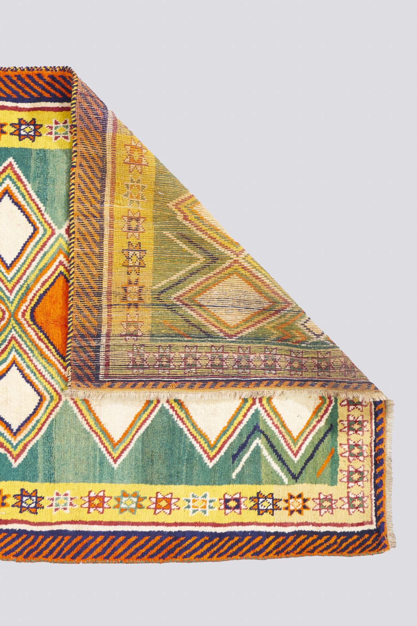 Vintage Geometric Fields of Grass Shooli Persian Gabbeh Rug