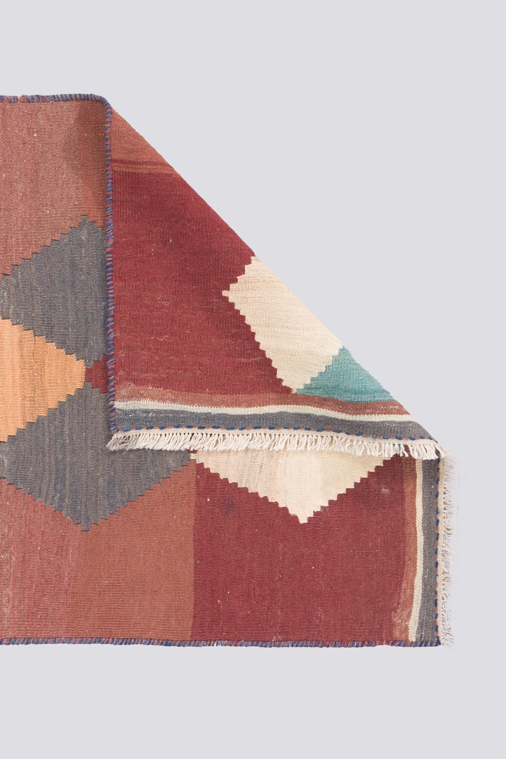 Vintage Firuz Abad Diamond Persian Kilim Rug