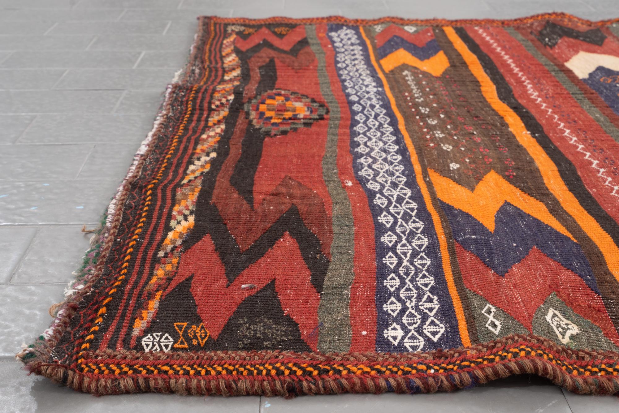 Afshar Sirjan Bands Persian Kilim Rug