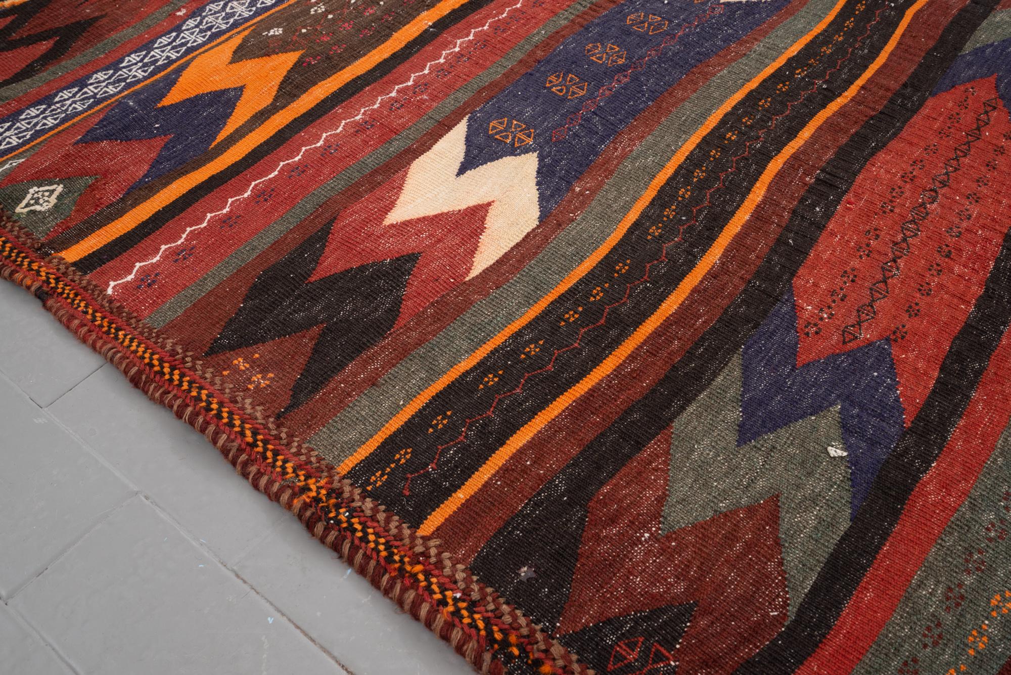 Afshar Sirjan Bands Persian Kilim Rug