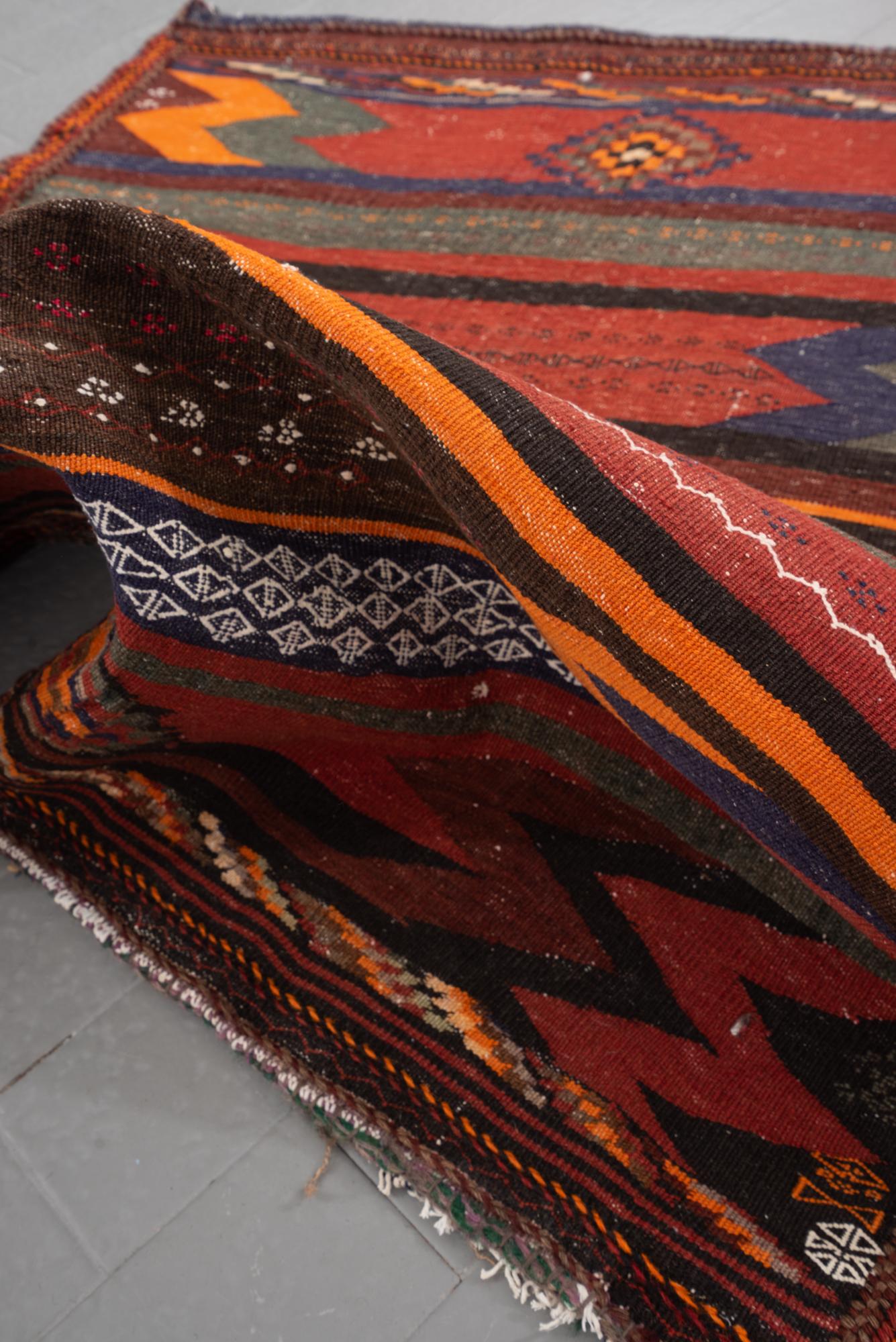 Afshar Sirjan Bands Persian Kilim Rug