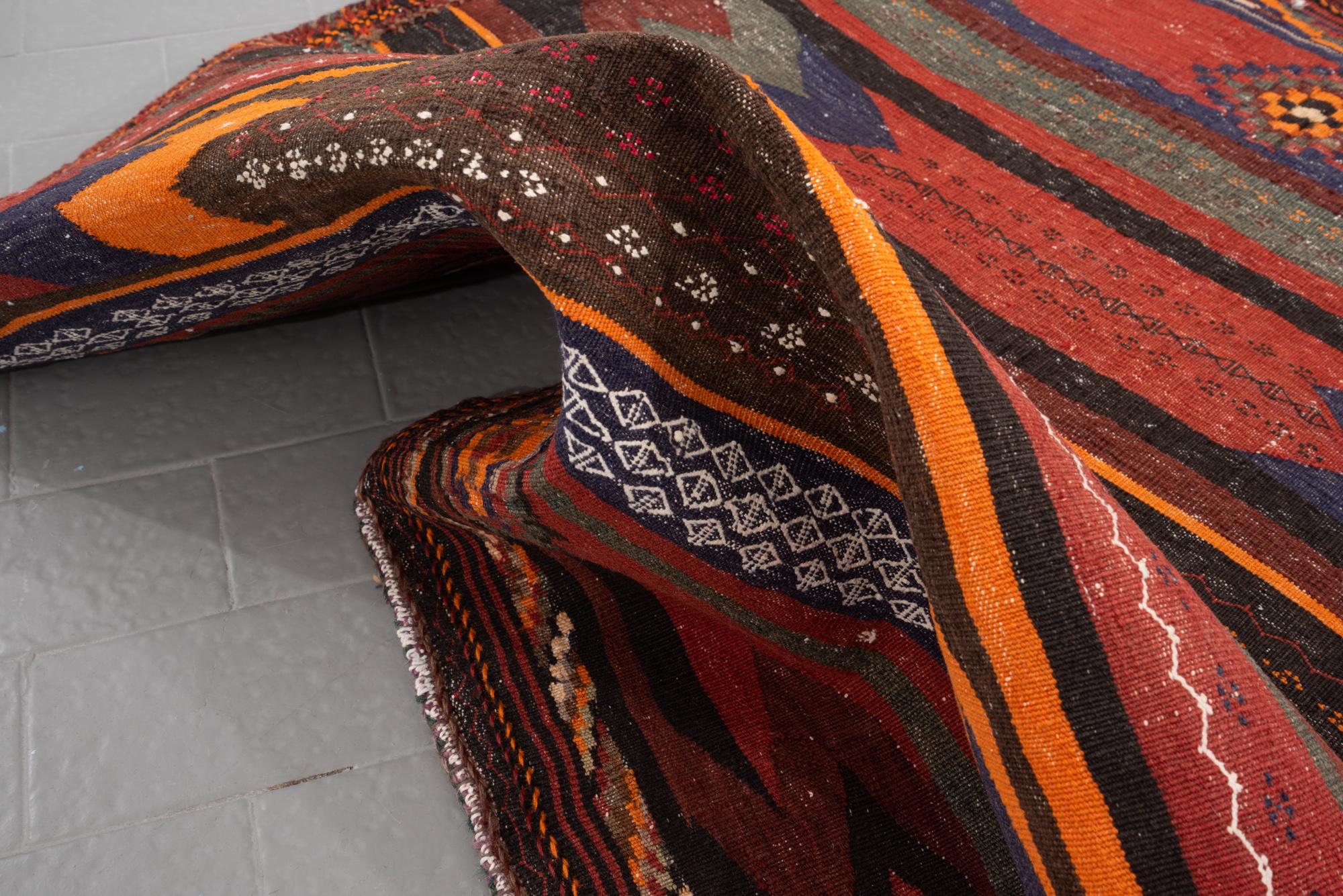 Afshar Sirjan Bands Persian Kilim Rug