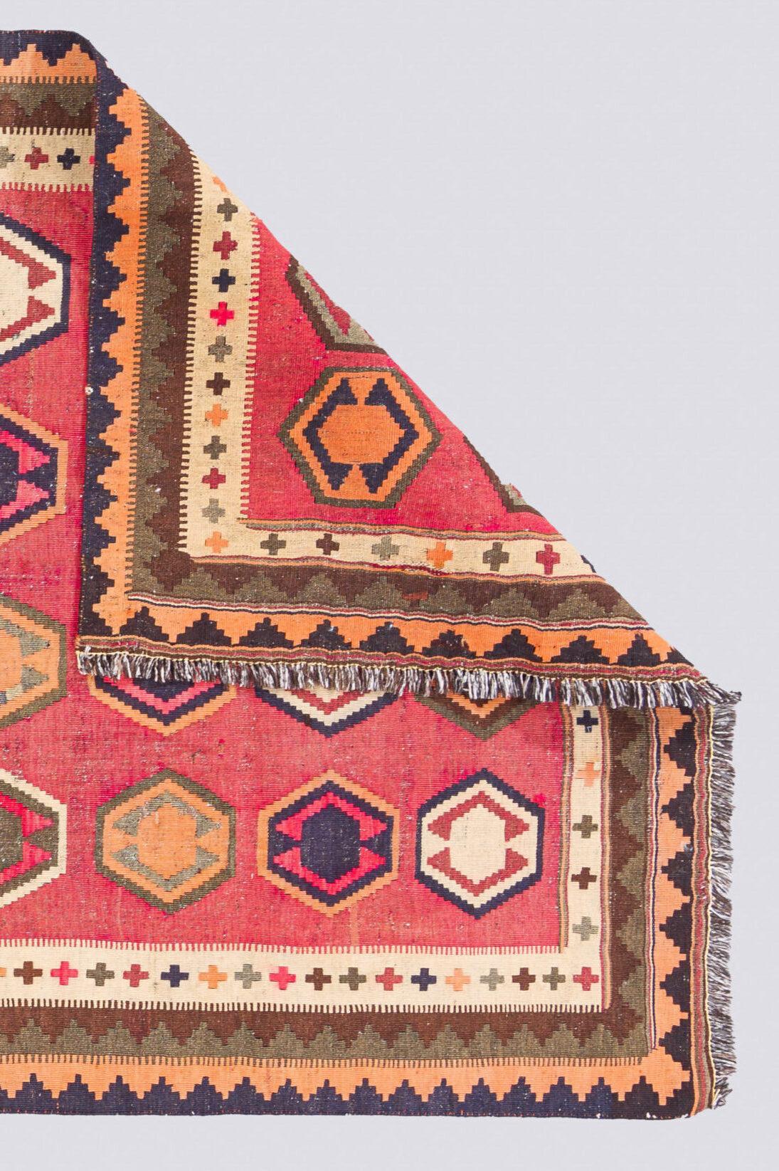 Vintage Qashqai Eye Persian Kilim Rug with Goats Hair