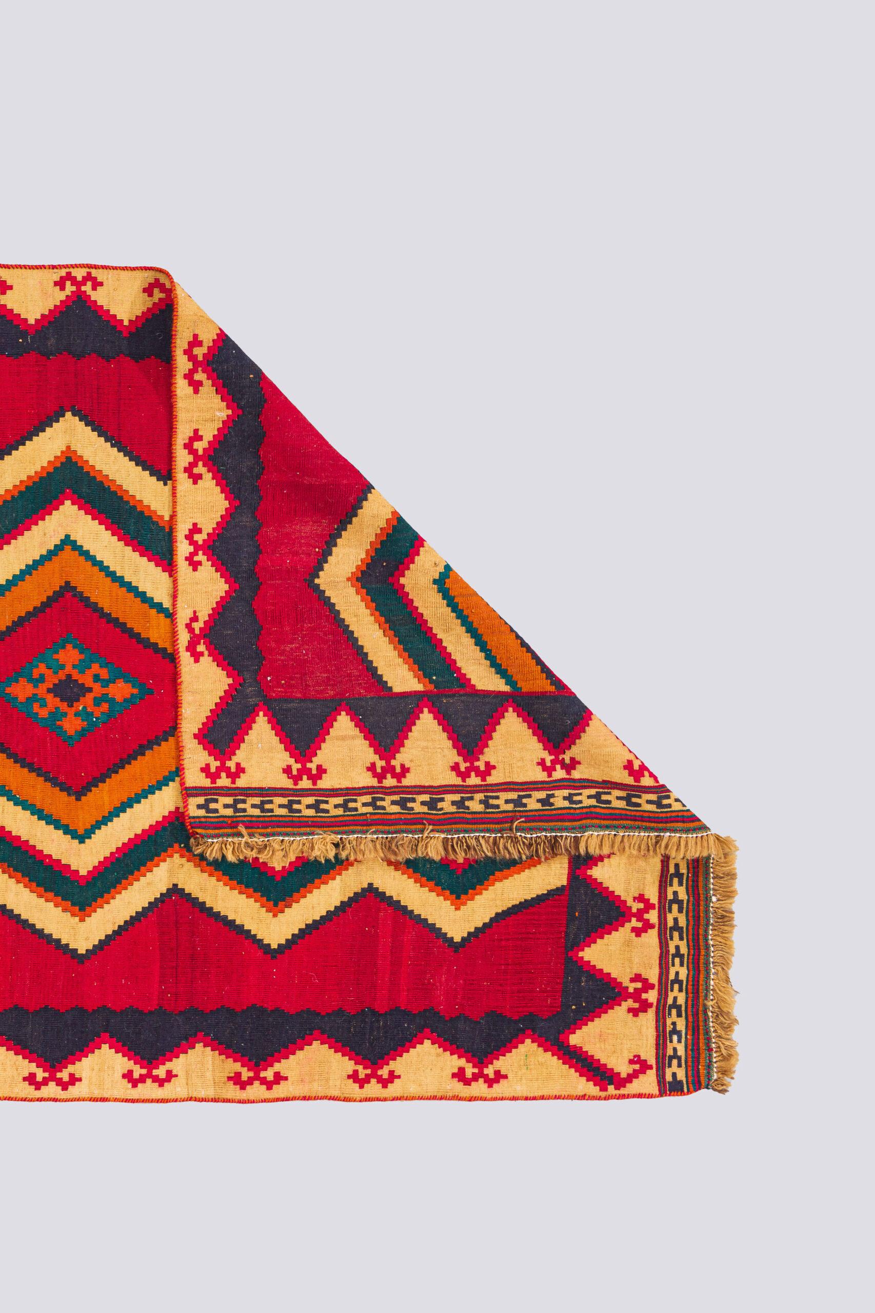 Vintage Qashqai Wave and Stars Persian Kilim Rug