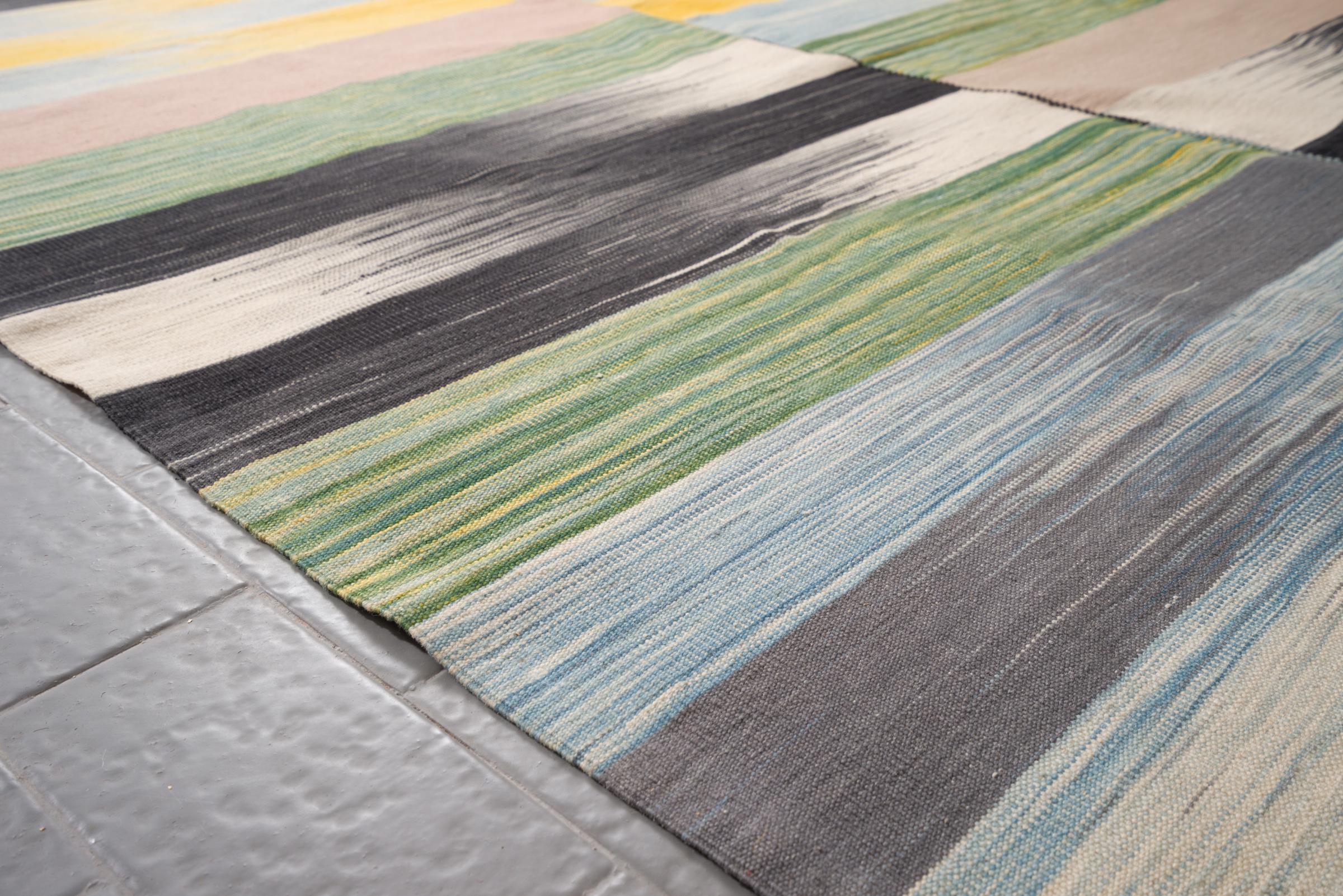 New Weave Fine Mazandaran Minimalist Checkered Persian Kilim Rug
