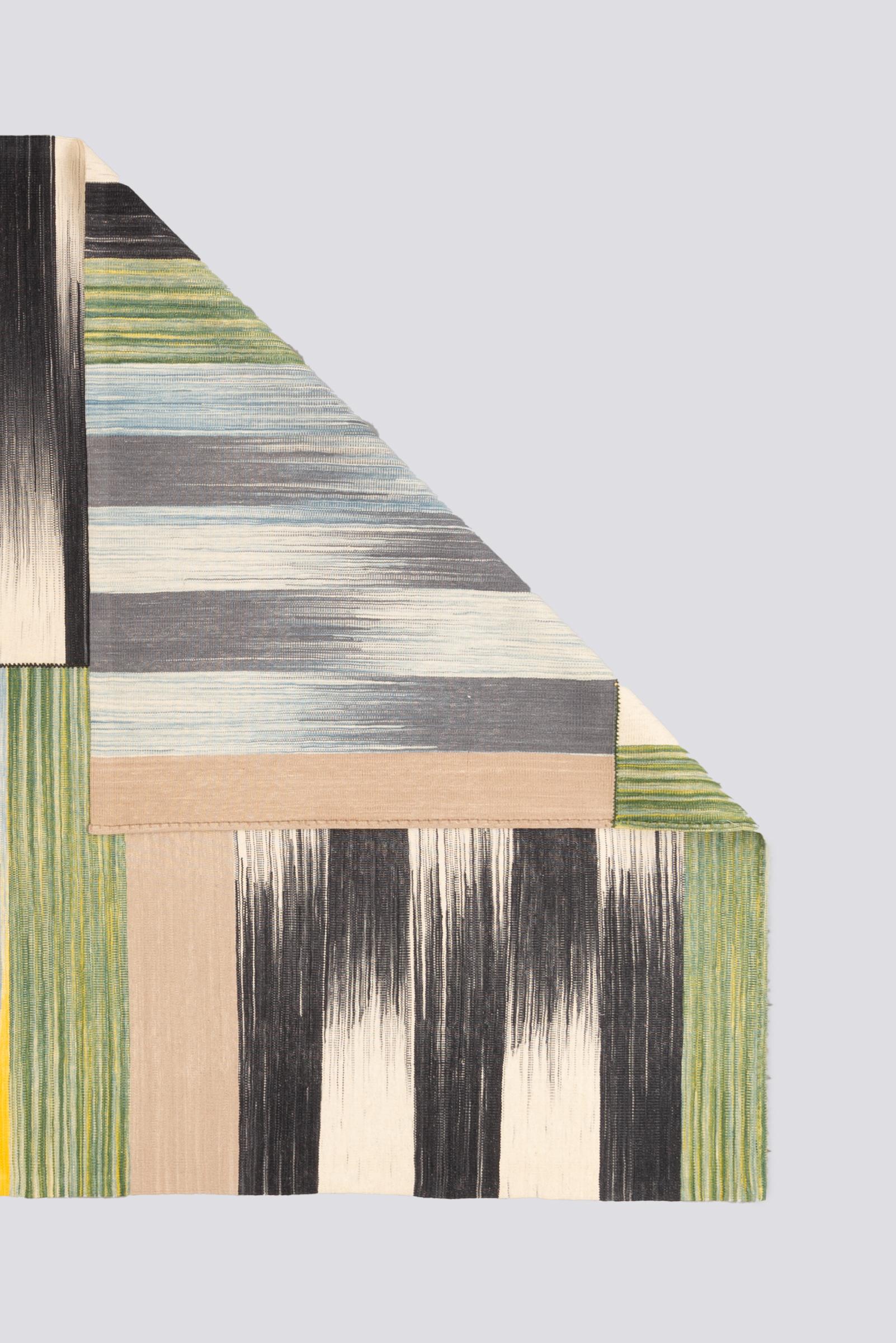 New Weave Fine Mazandaran Minimalist Checkered Persian Kilim Rug