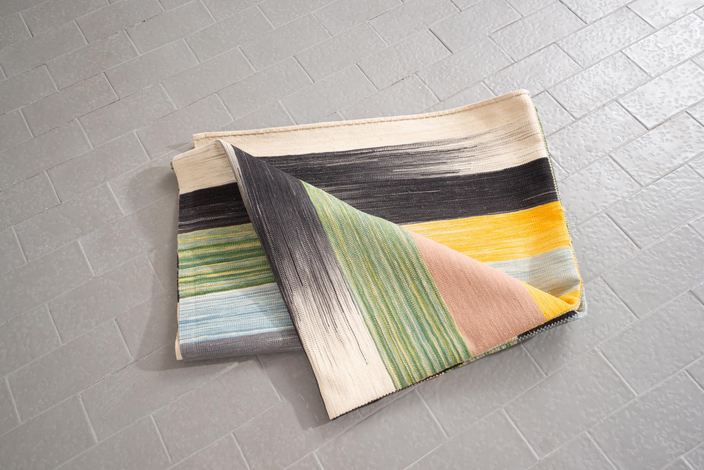 New Weave Fine Mazandaran Minimalist Checkered Persian Kilim Rug