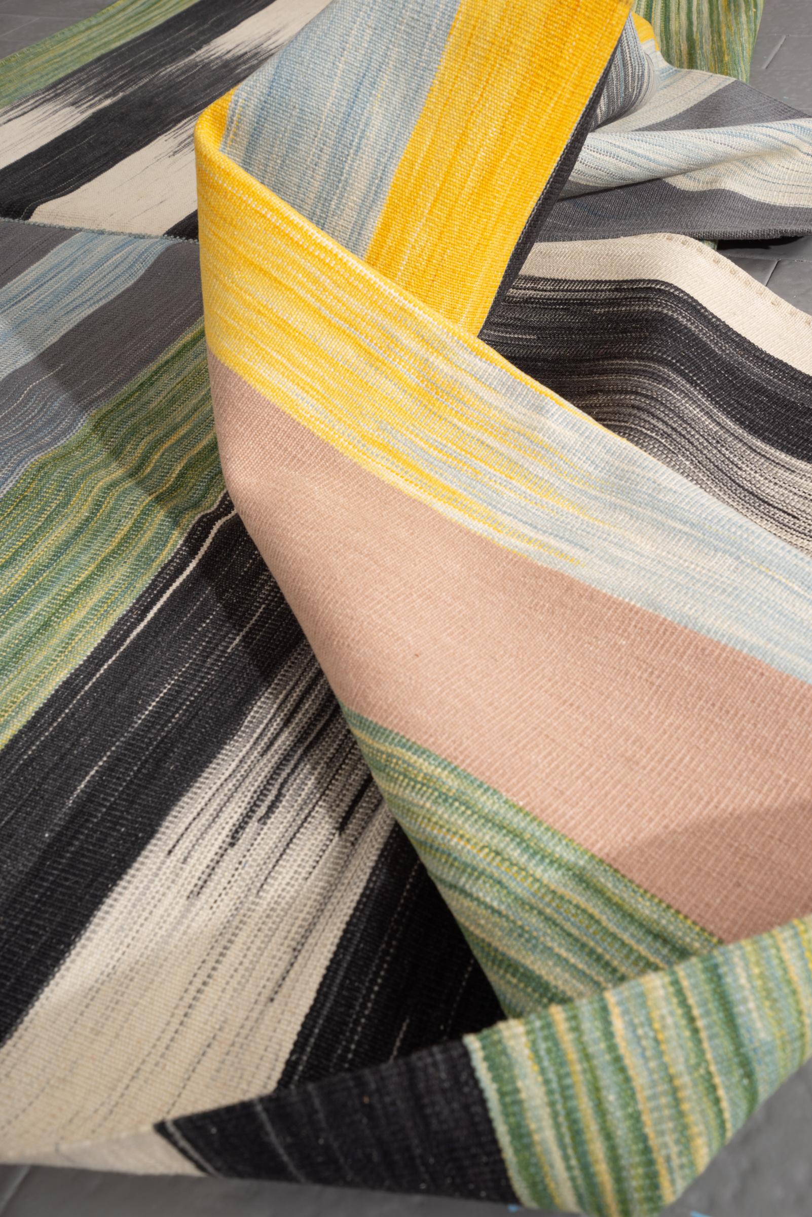 New Weave Fine Mazandaran Minimalist Checkered Persian Kilim Rug