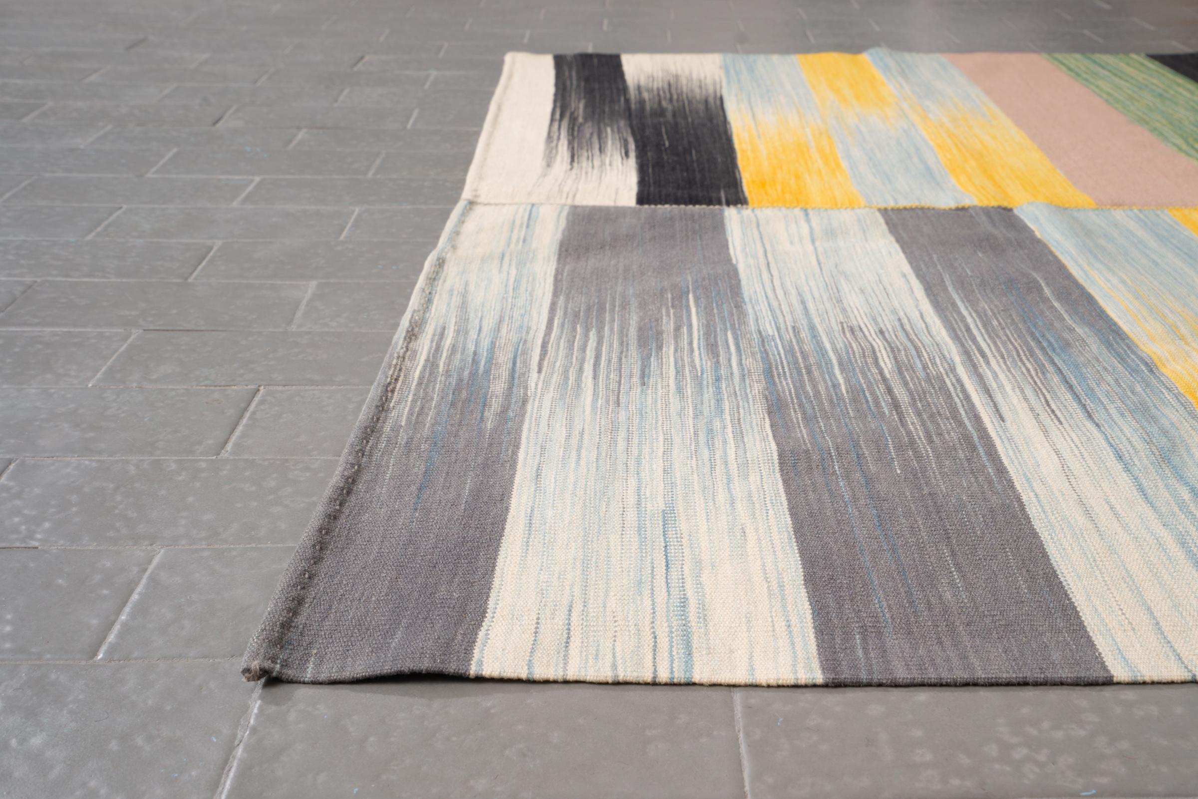 New Weave Fine Mazandaran Minimalist Checkered Persian Kilim Rug