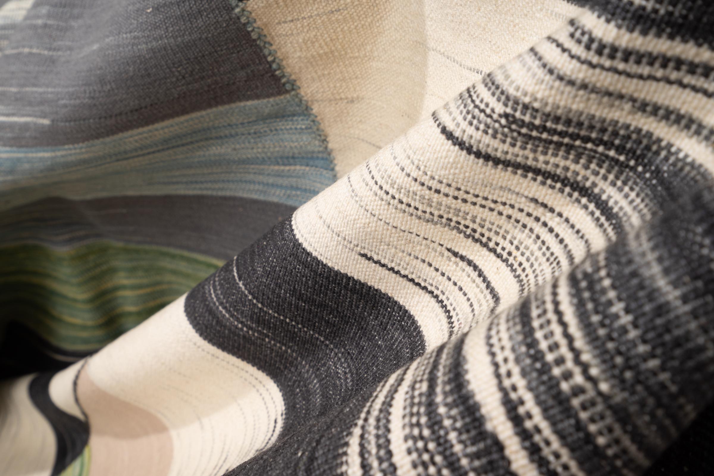 New Weave Fine Mazandaran Minimalist Checkered Persian Kilim Rug