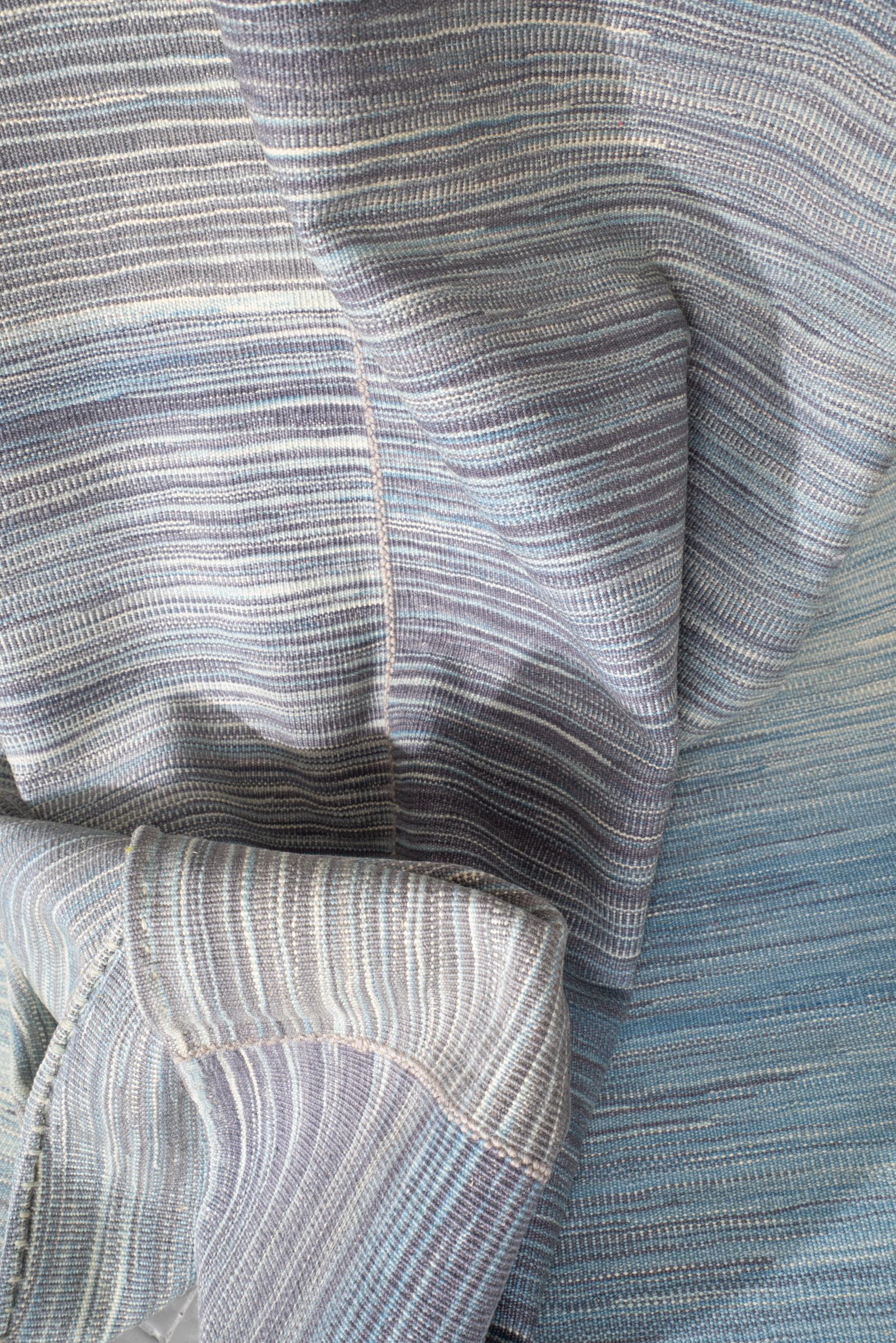 New Weave Fine Mazandaran Minimalist Blue and Grey Persian Kilim Rug