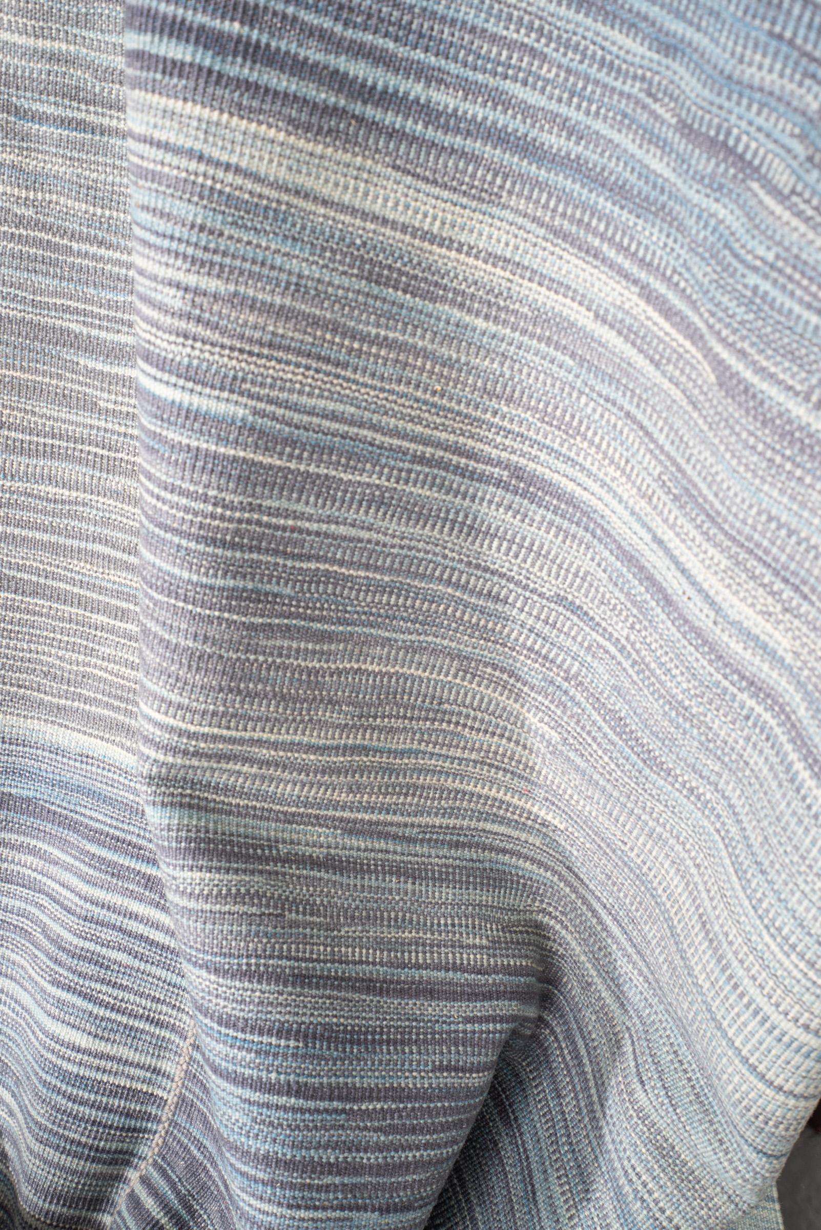 New Weave Fine Mazandaran Minimalist Blue and Grey Persian Kilim Rug