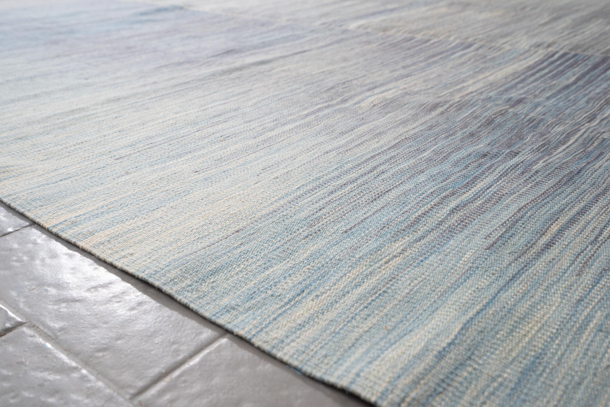 New Weave Fine Mazandaran Minimalist Blue and Grey Persian Kilim Rug