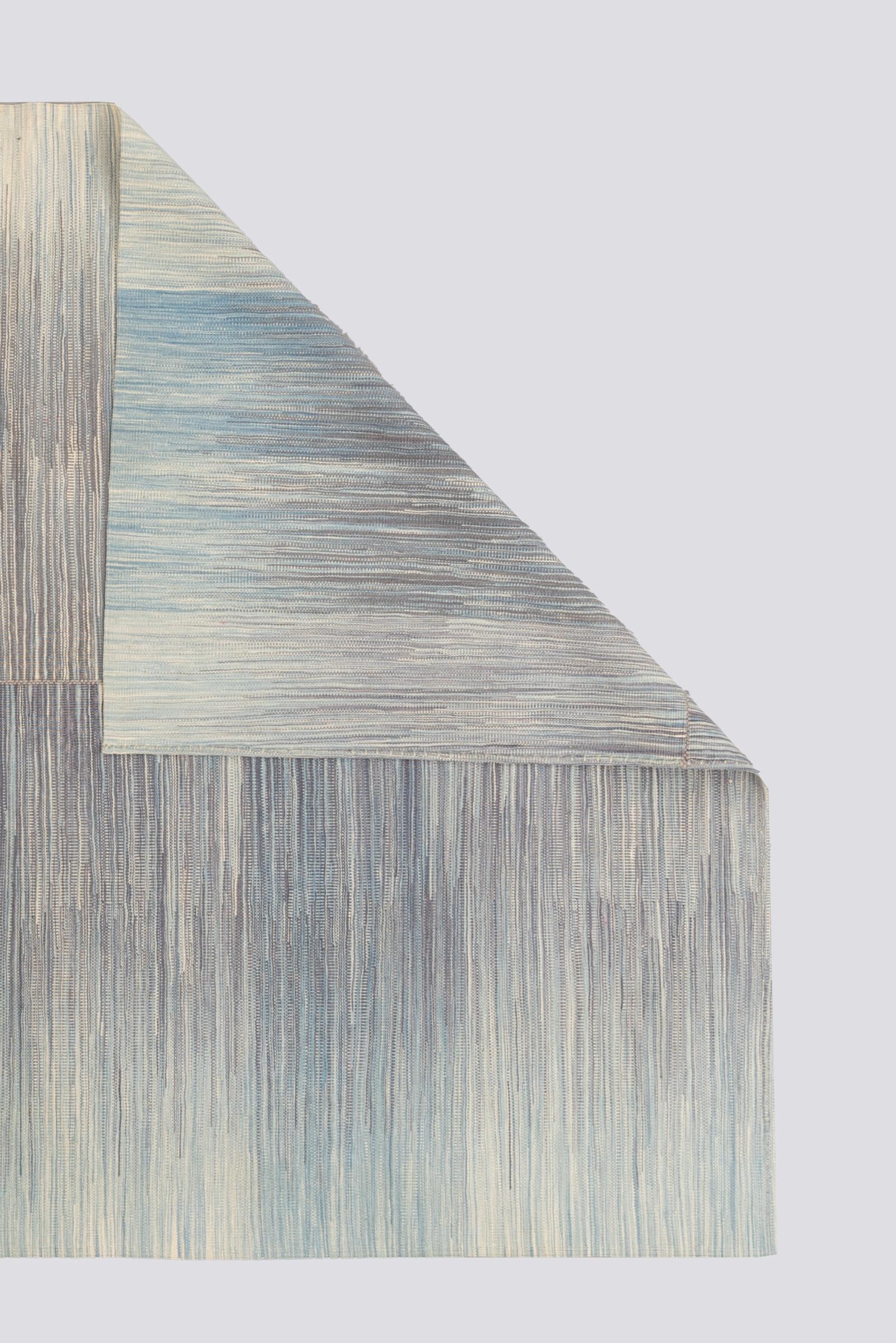 New Weave Fine Mazandaran Minimalist Blue and Grey Persian Kilim Rug