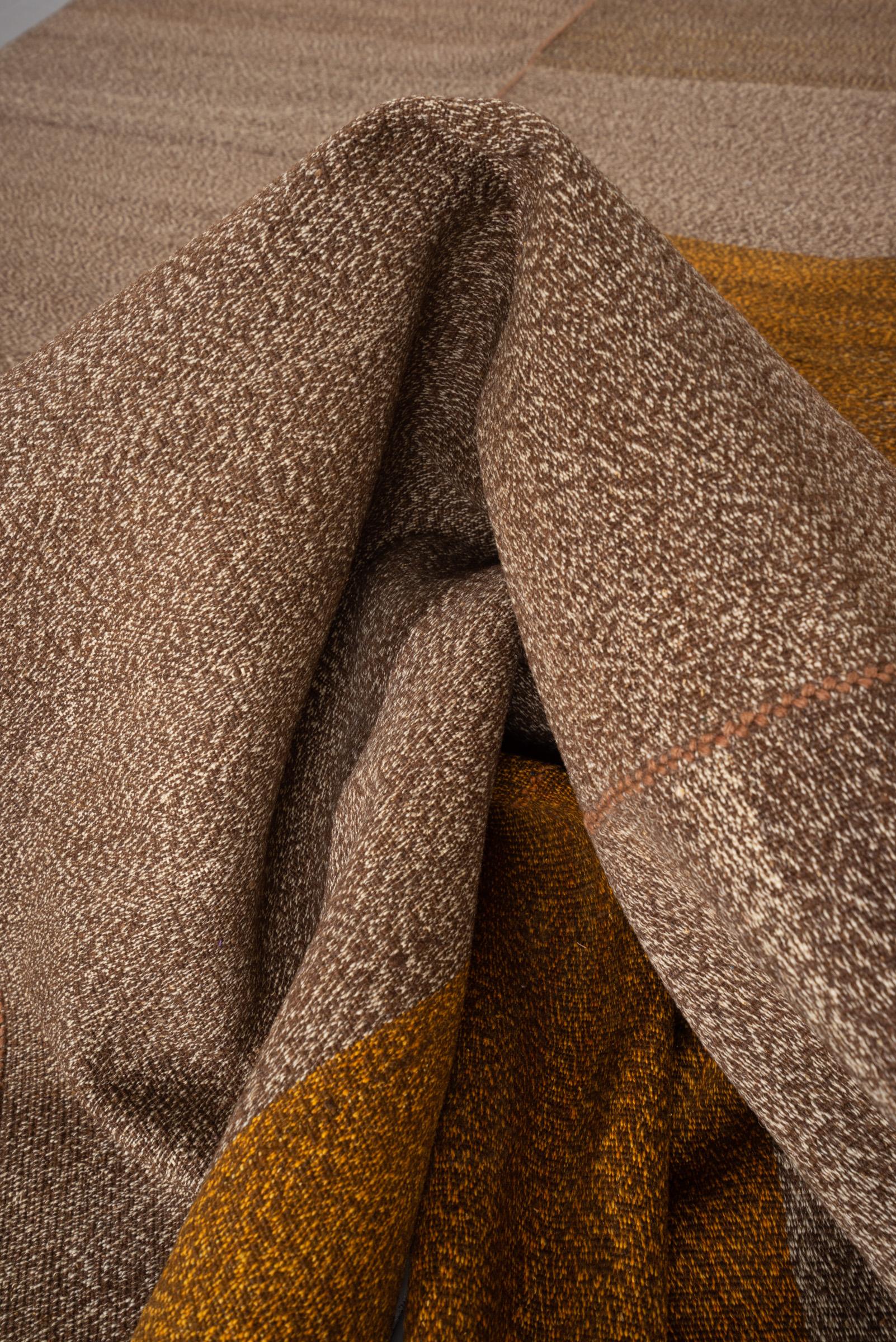 New Weave Fine Mazandaran Minimalist Pepper and Mustard Persian Kilim Rug