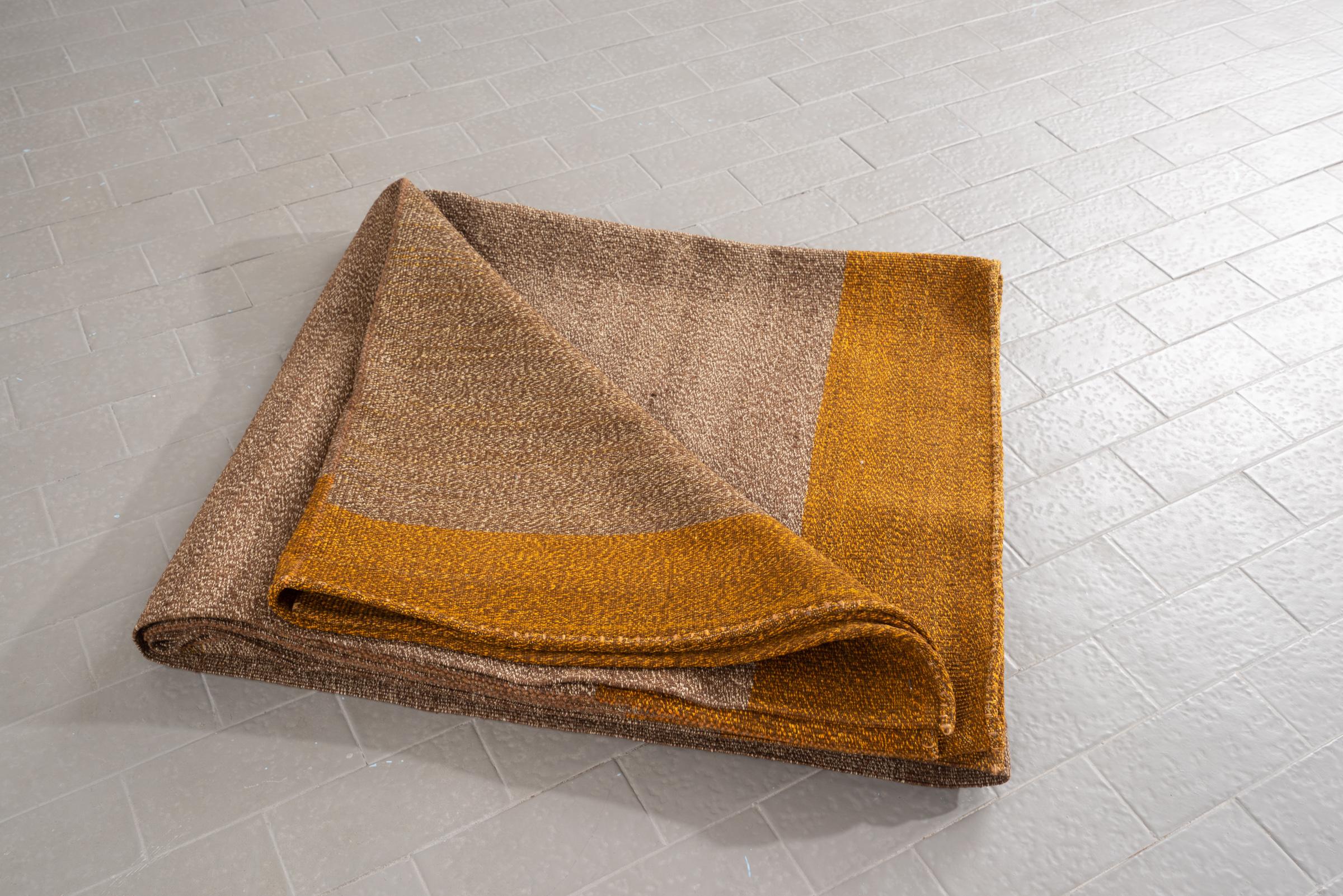 New Weave Fine Mazandaran Minimalist Pepper and Mustard Persian Kilim Rug