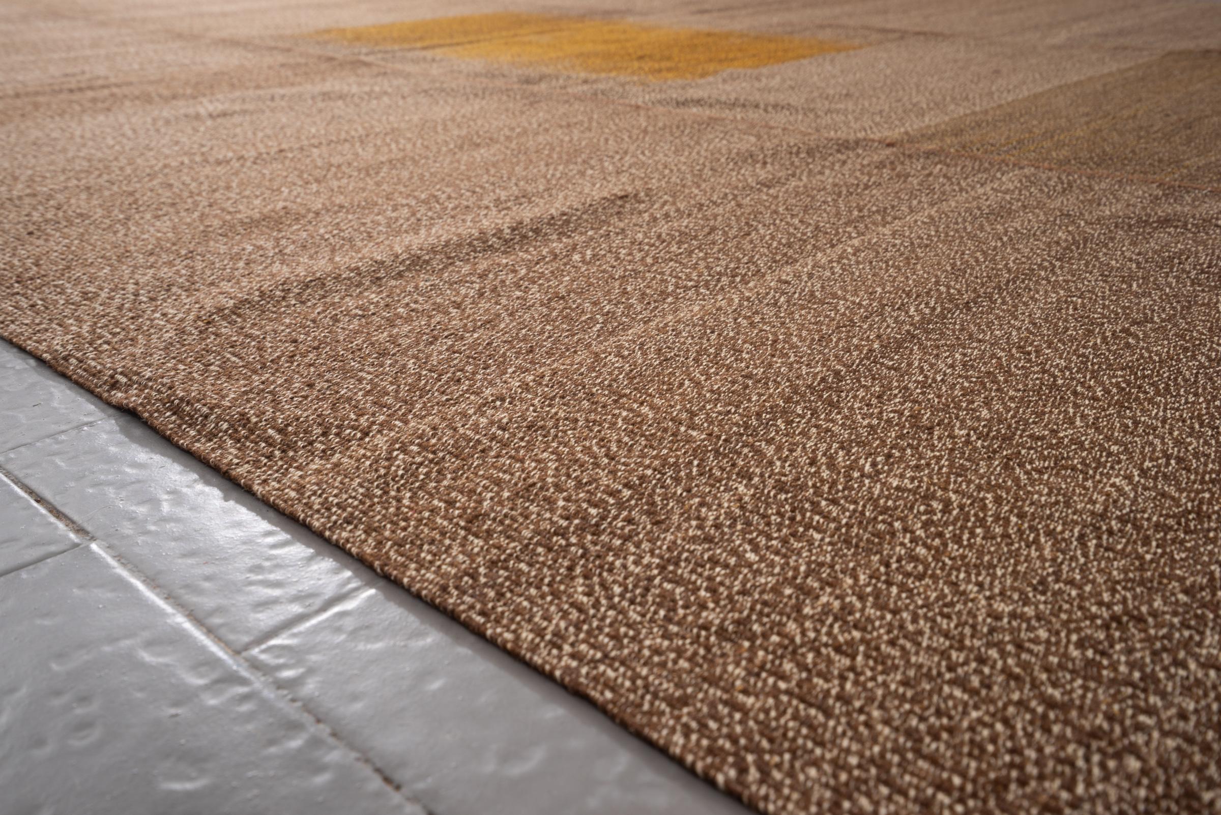 New Weave Fine Mazandaran Minimalist Pepper and Mustard Persian Kilim Rug