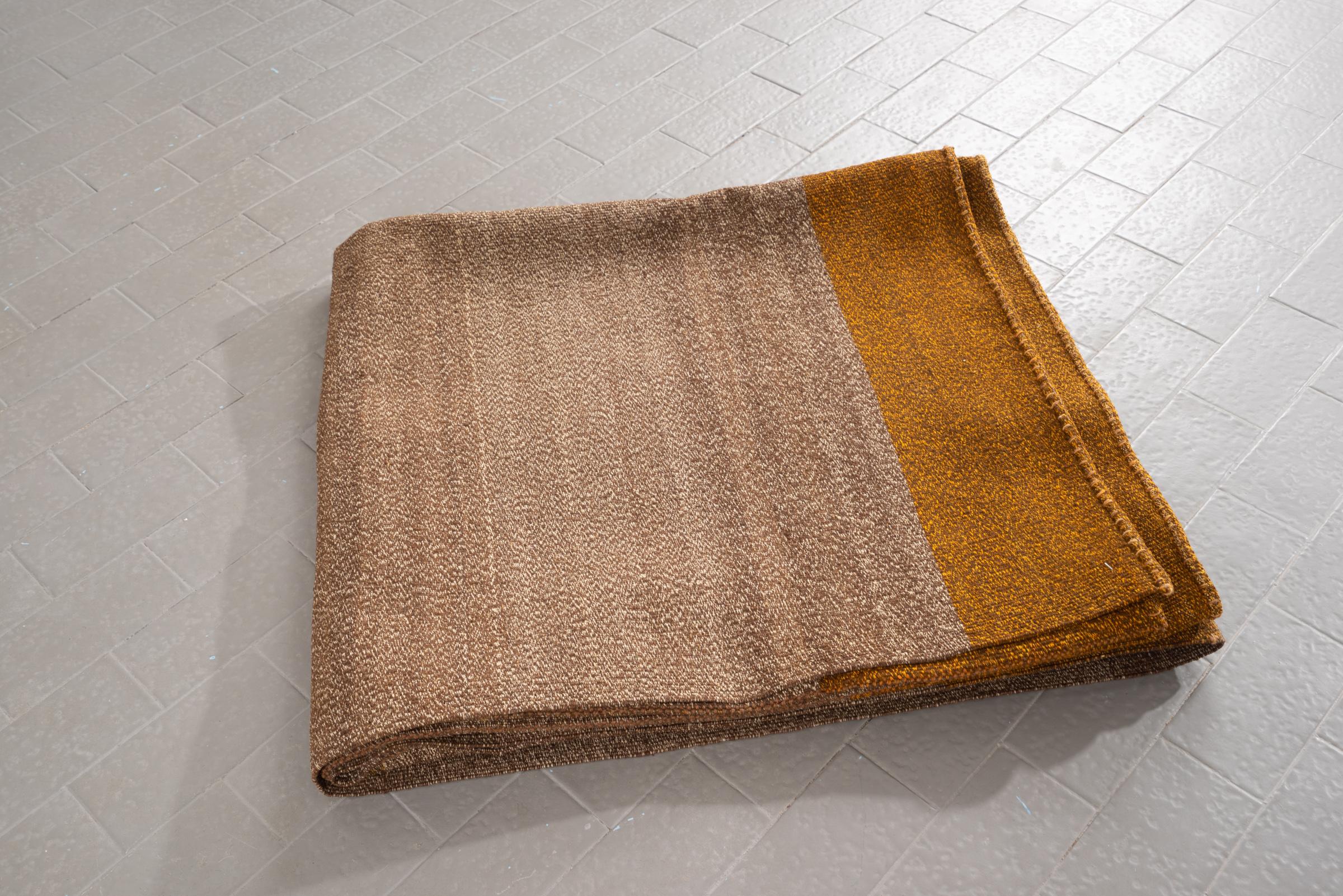 New Weave Fine Mazandaran Minimalist Pepper and Mustard Persian Kilim Rug