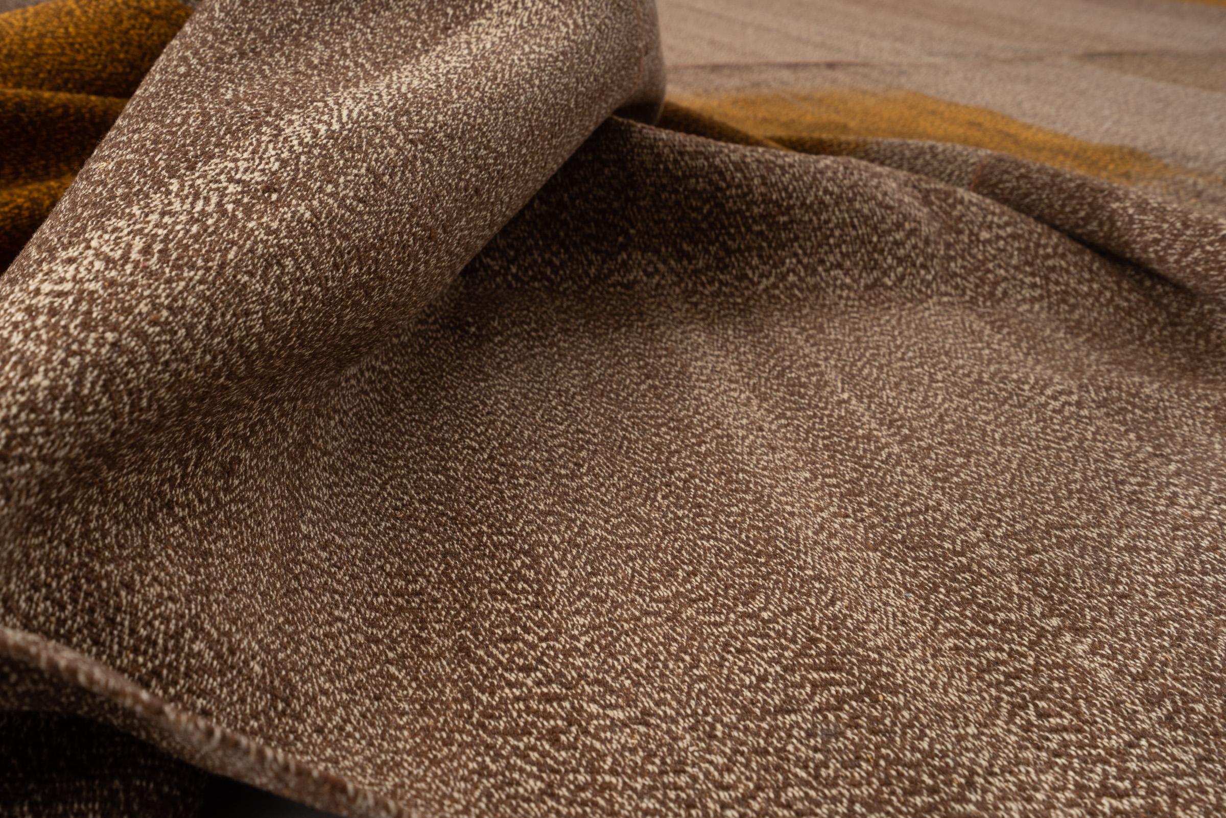 New Weave Fine Mazandaran Minimalist Pepper and Mustard Persian Kilim Rug