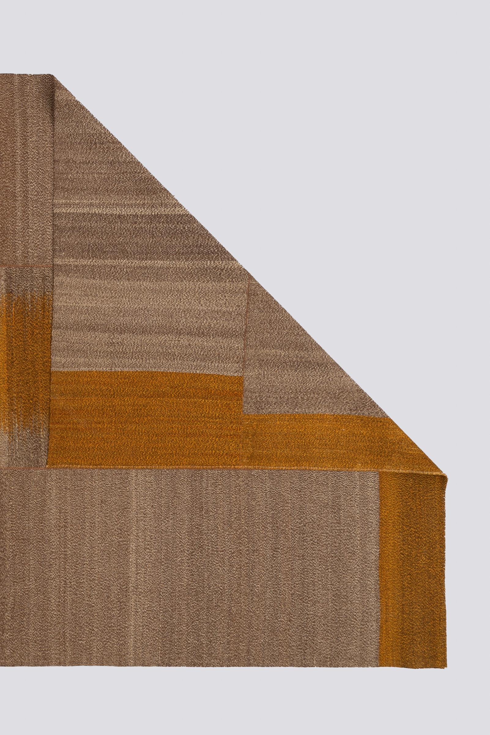 New Weave Fine Mazandaran Minimalist Pepper and Mustard Persian Kilim Rug