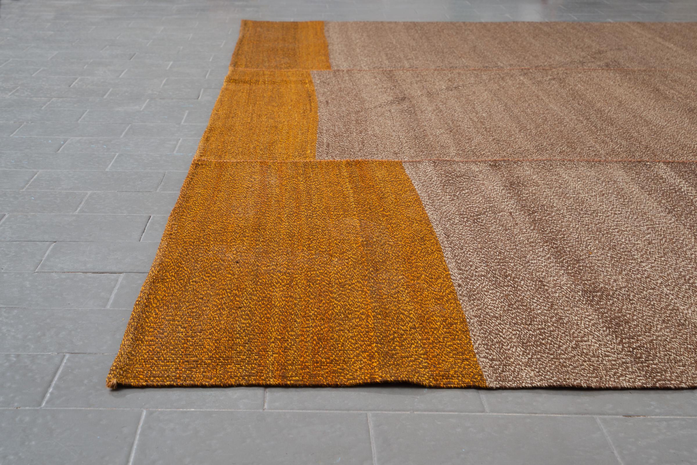 New Weave Fine Mazandaran Minimalist Pepper and Mustard Persian Kilim Rug