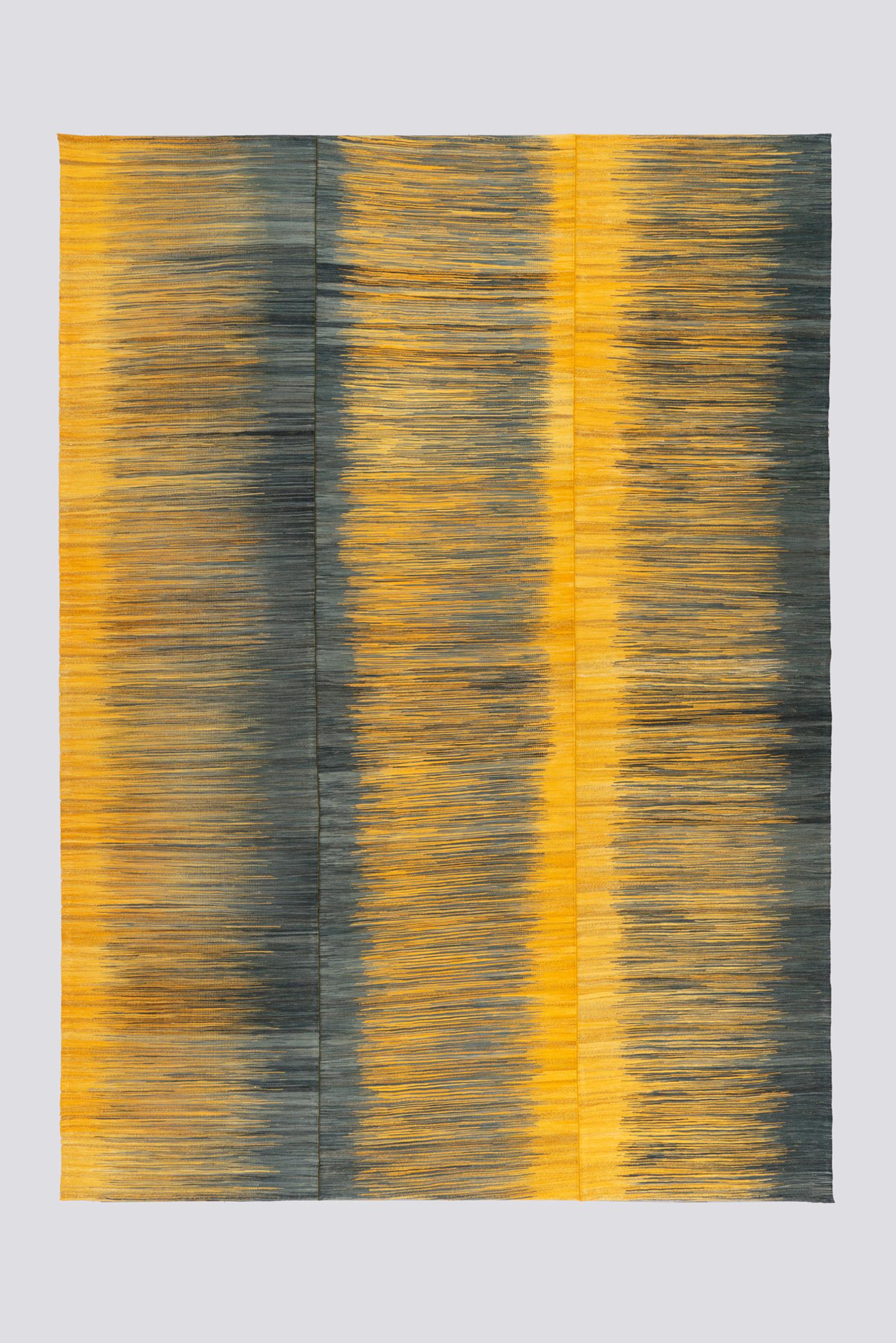 New Weave Undiscovered Minimalism Fine Green Grey and Yellow Kilim 8.62 SQM