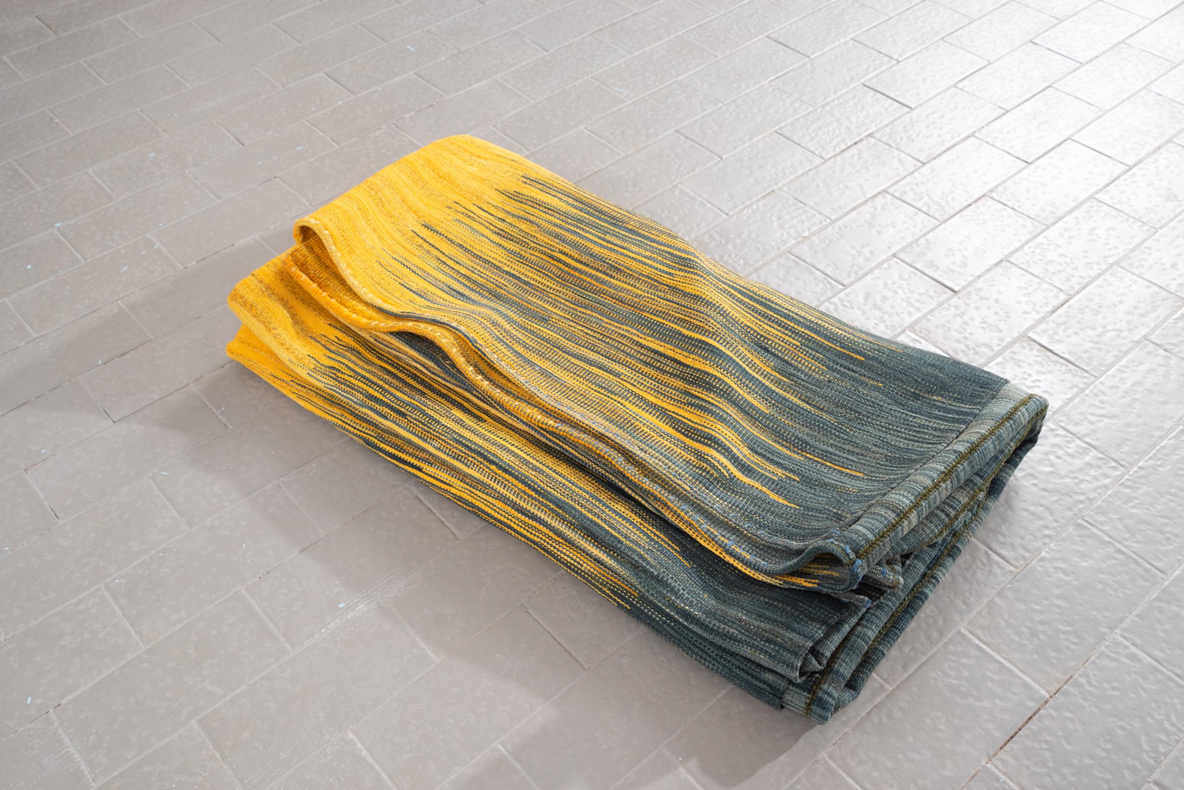 New Weave Undiscovered Minimalism Fine Green Grey and Yellow Kilim 8.62 SQM