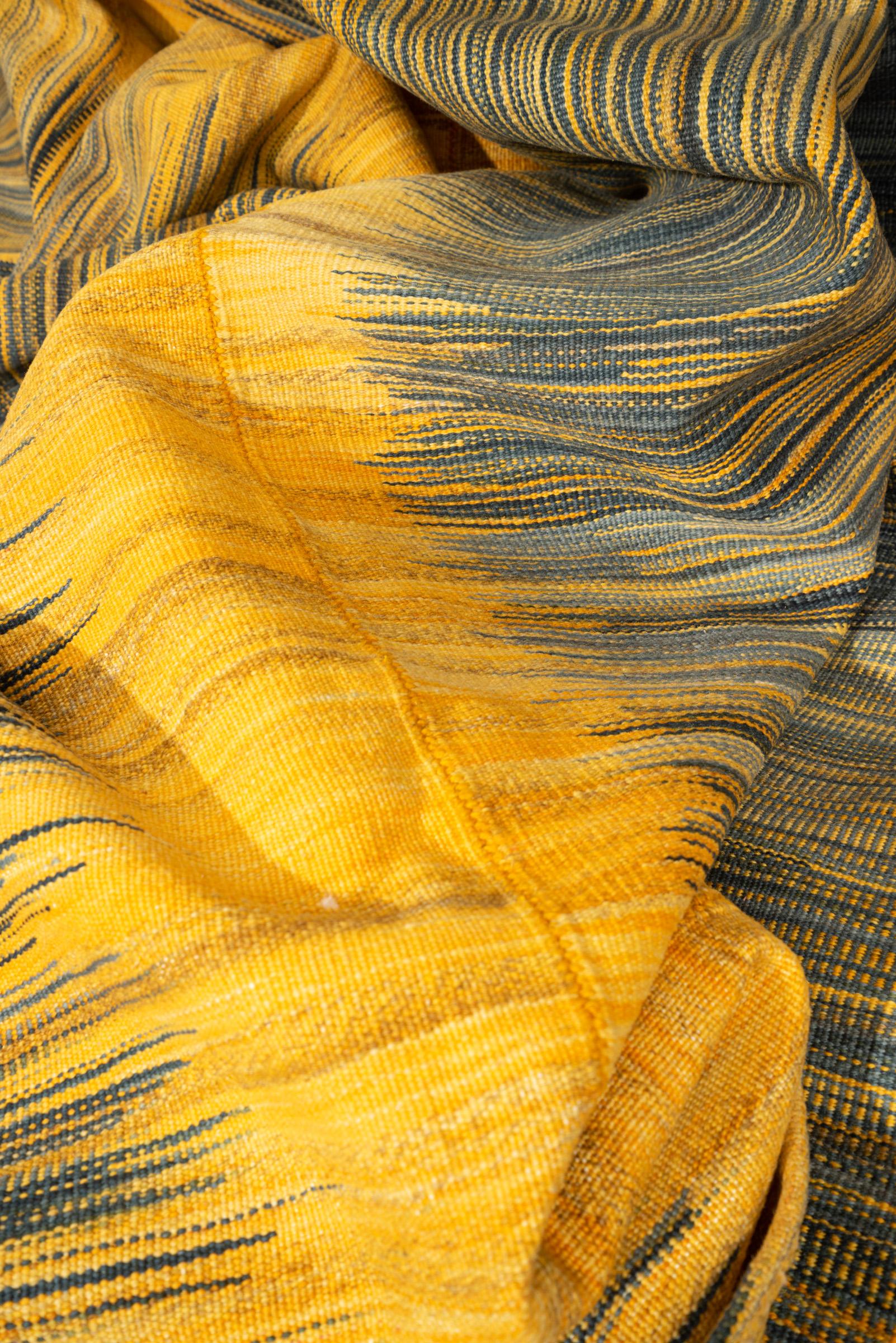 New Weave Undiscovered Minimalism Fine Green Grey and Yellow Kilim 8.62 SQM