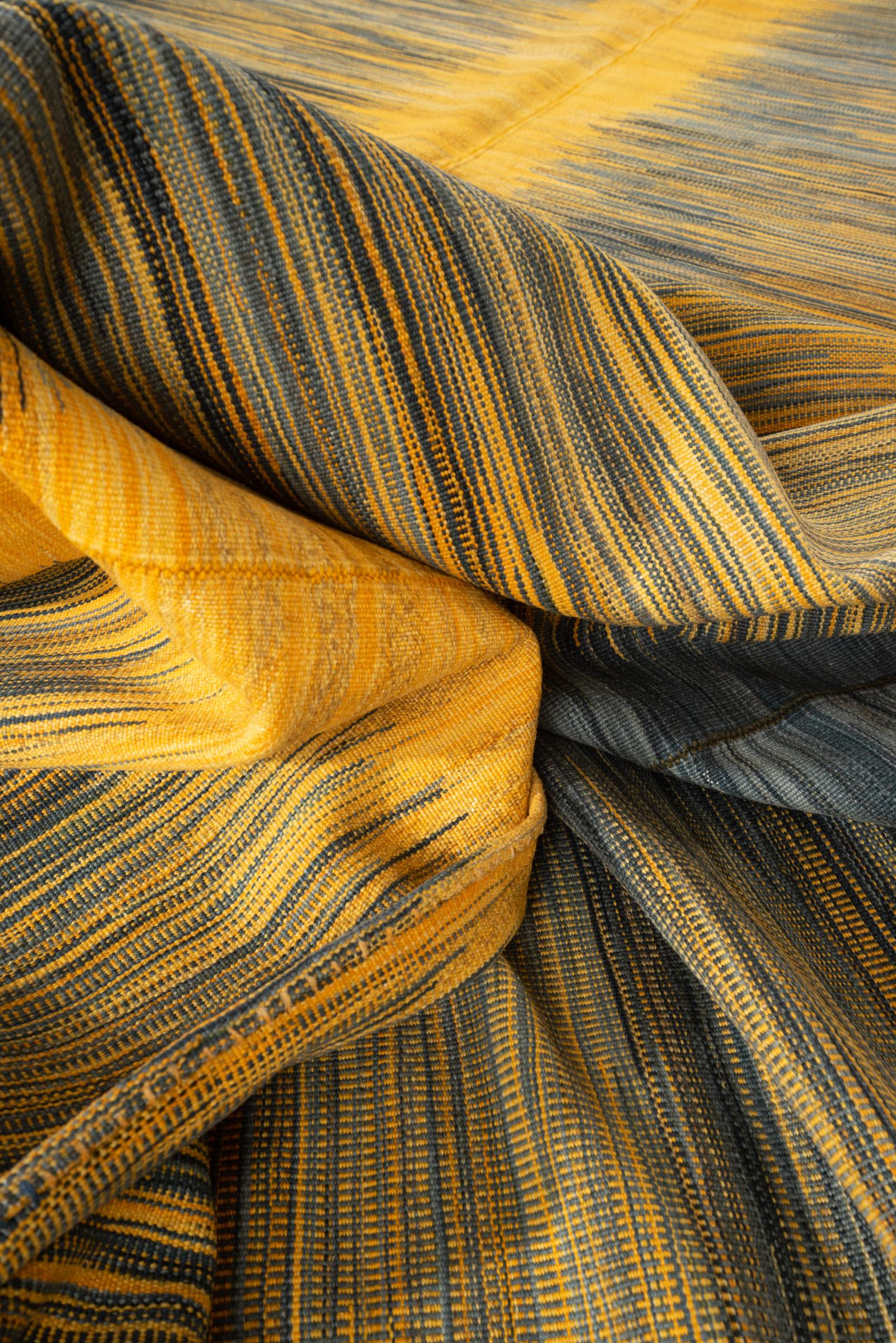 New Weave Undiscovered Minimalism Fine Green Grey and Yellow Kilim 8.62 SQM