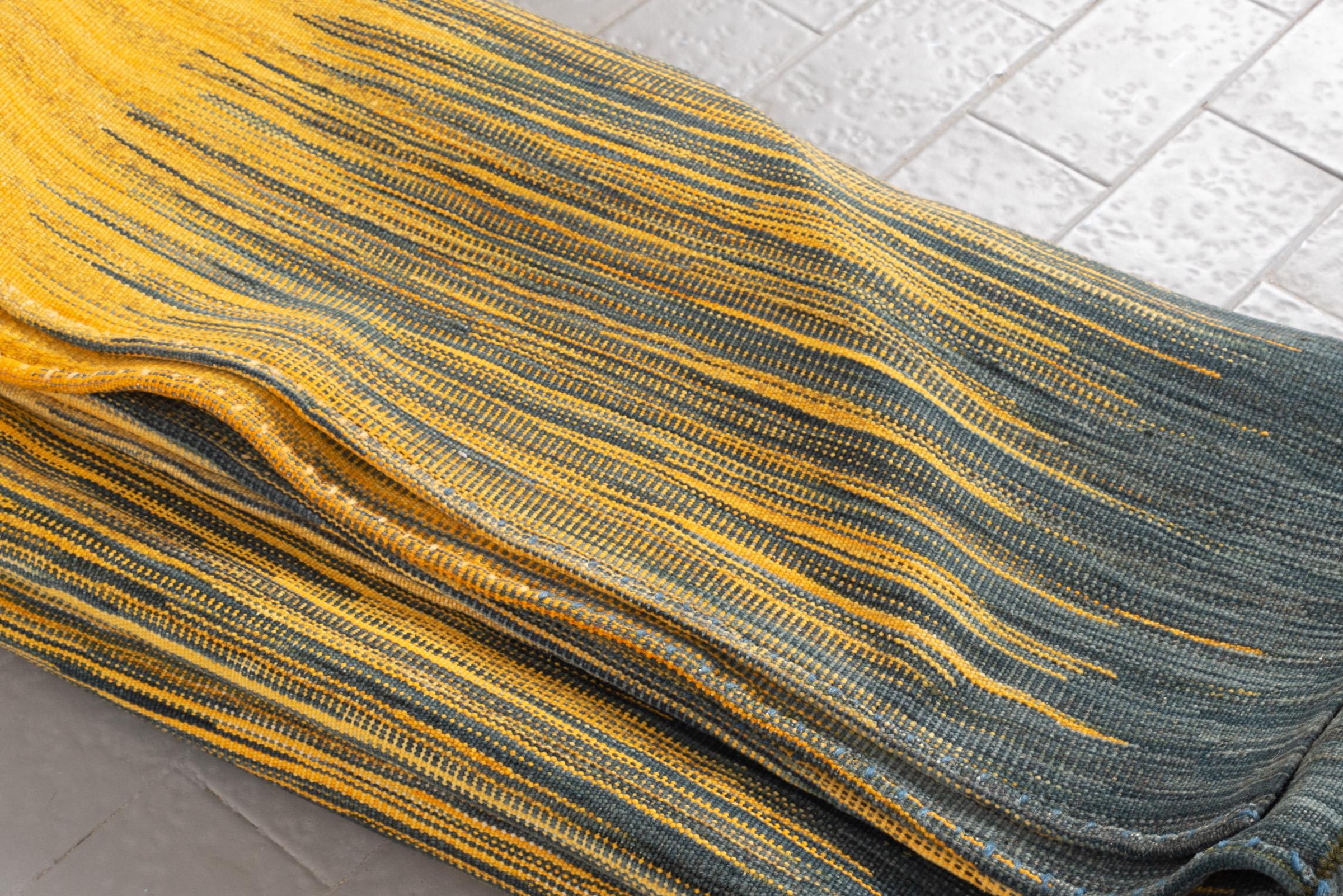 New Weave Undiscovered Minimalism Fine Green Grey and Yellow Kilim 8.62 SQM