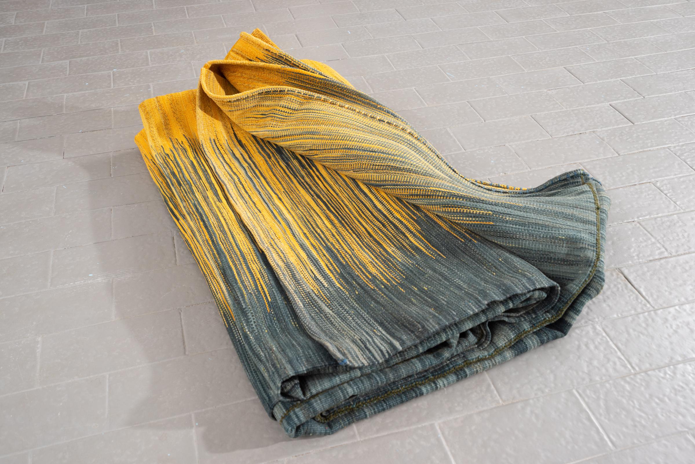 New Weave Undiscovered Minimalism Fine Green Grey and Yellow Kilim 8.62 SQM