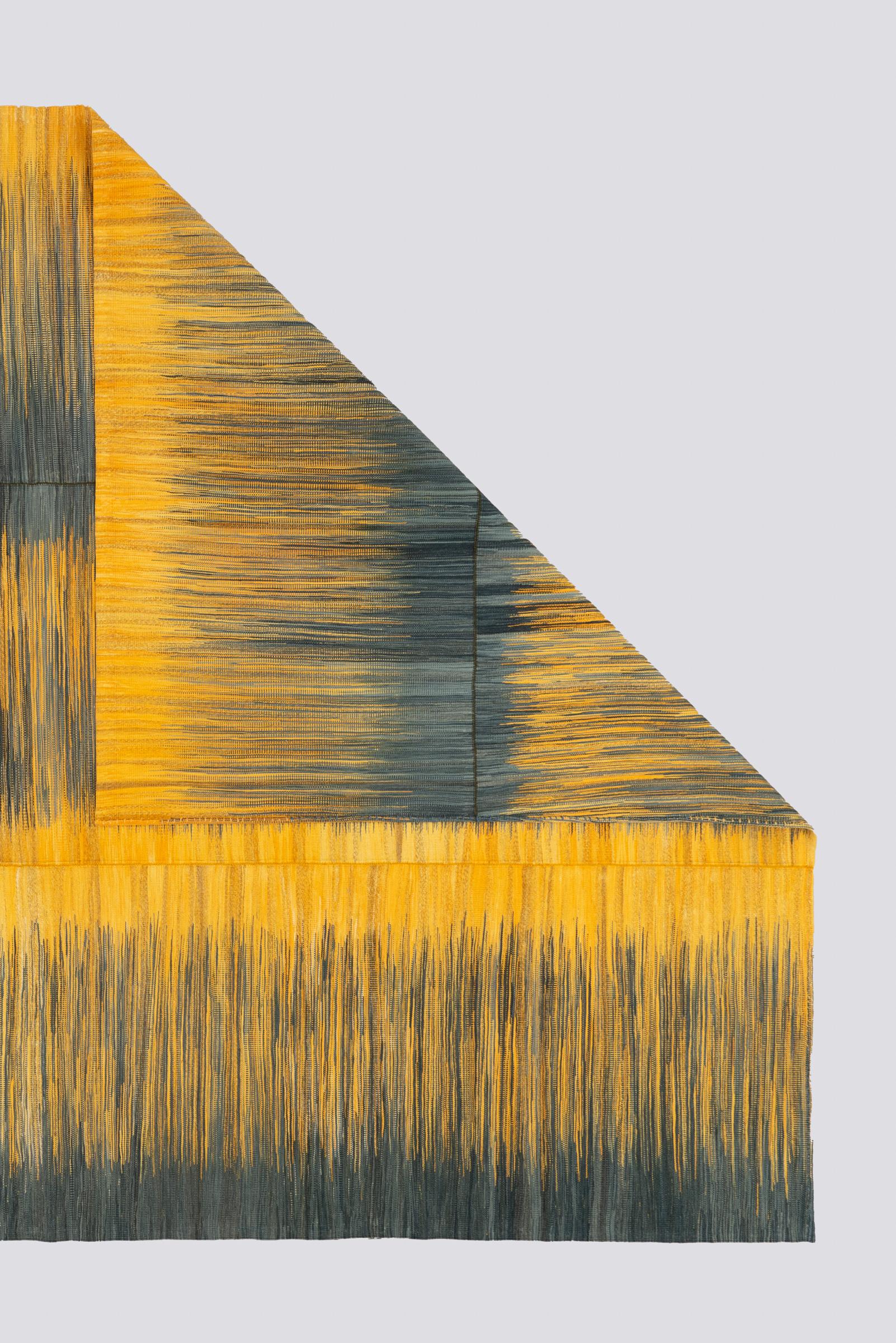 New Weave Undiscovered Minimalism Fine Green Grey and Yellow Kilim 8.62 SQM