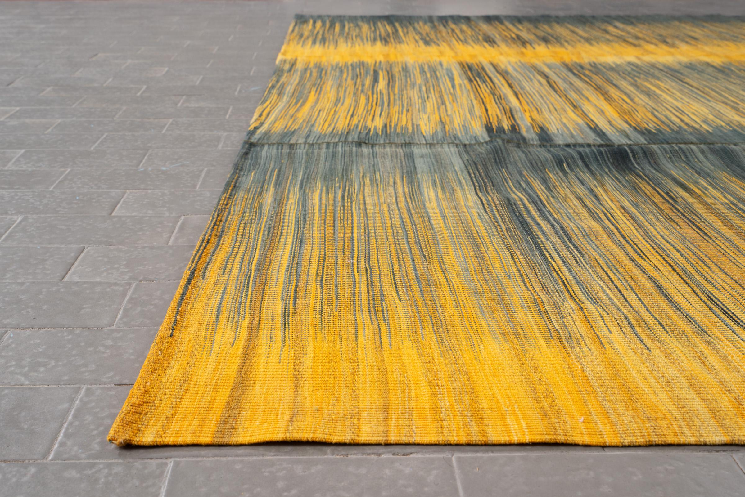 New Weave Undiscovered Minimalism Fine Green Grey and Yellow Kilim 8.62 SQM