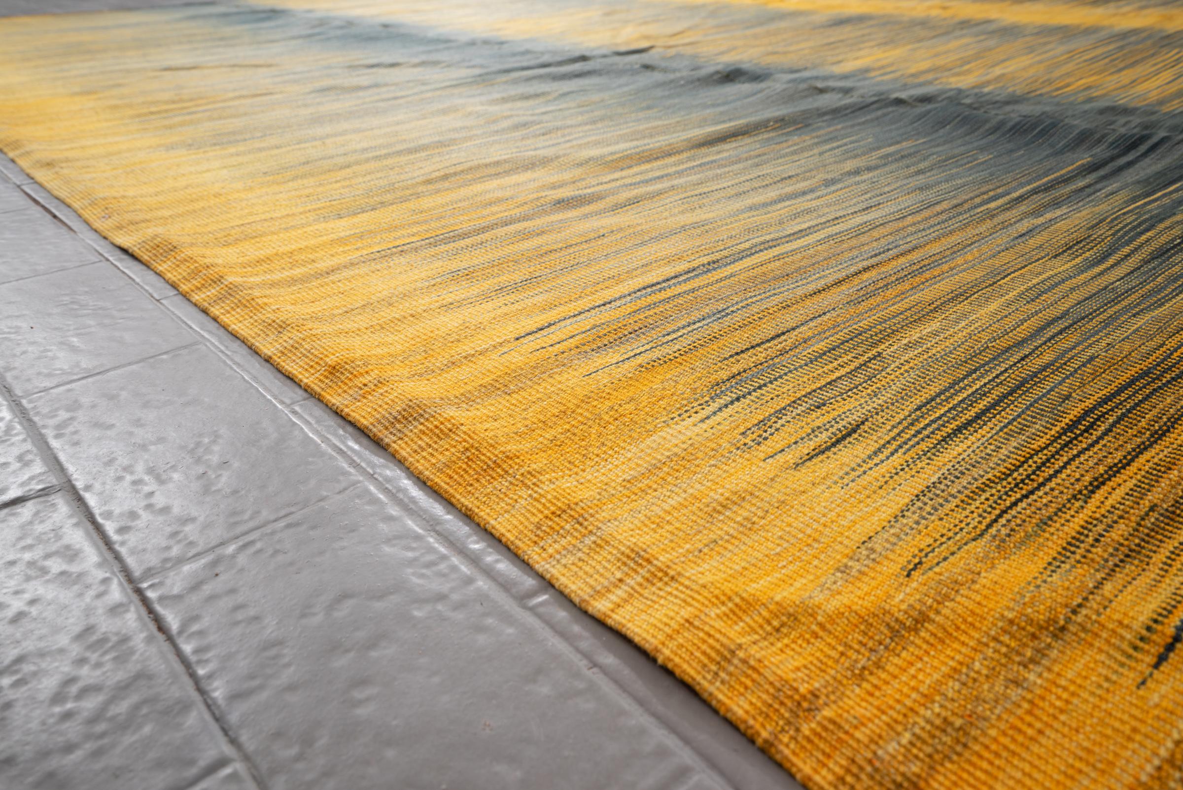 New Weave Undiscovered Minimalism Fine Green Grey and Yellow Kilim 8.62 SQM