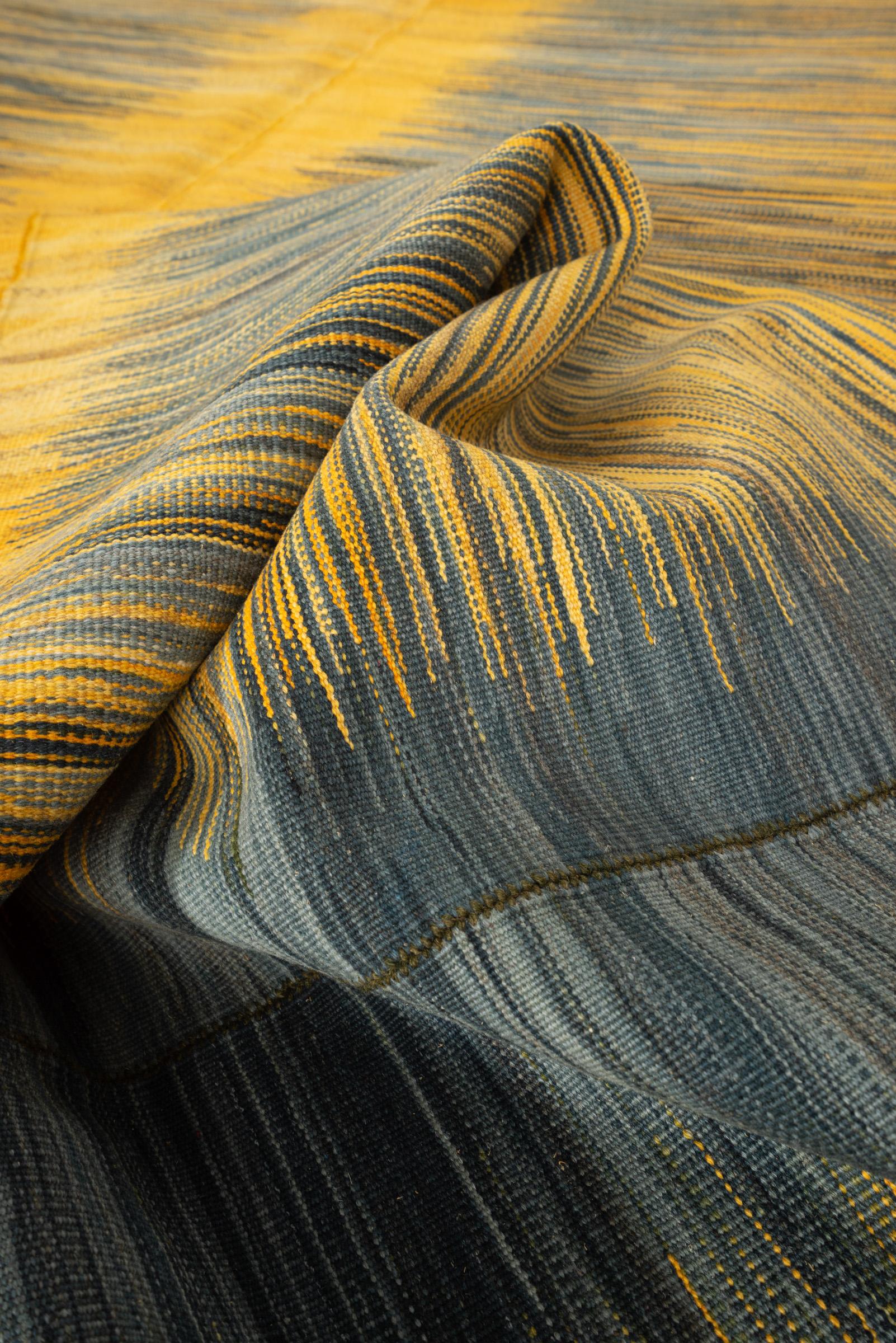 New Weave Undiscovered Minimalism Fine Green Grey and Yellow Kilim 8.62 SQM