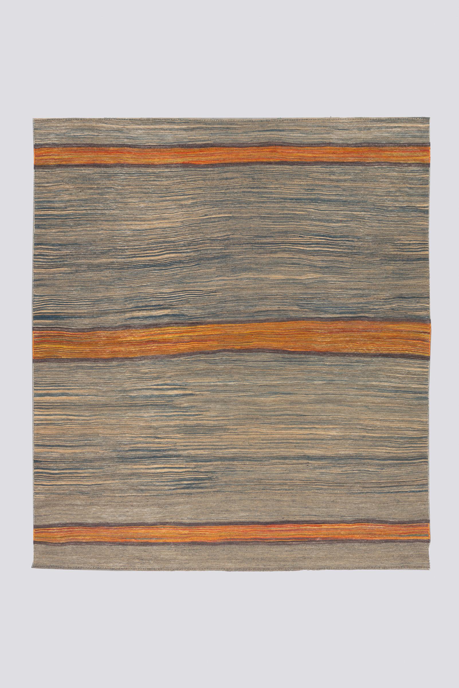 New Weave Undiscovered Minimalism  Fine Skyblue and Mustard Kilim 6.86 SQM