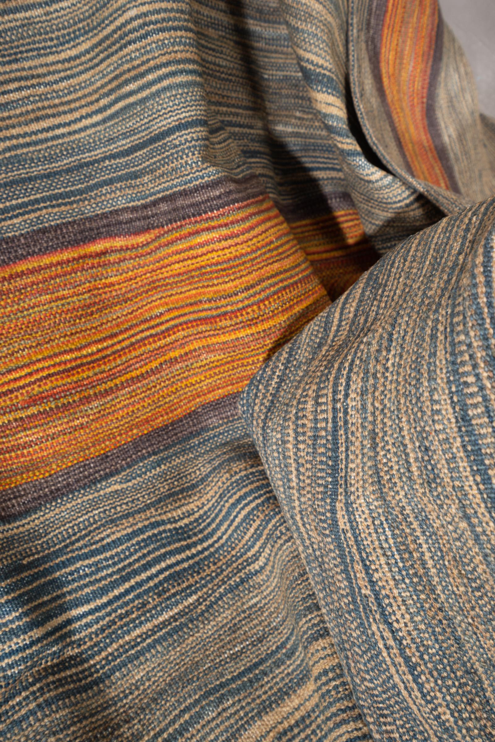 New Weave Undiscovered Minimalism  Fine Skyblue and Mustard Kilim 6.86 SQM