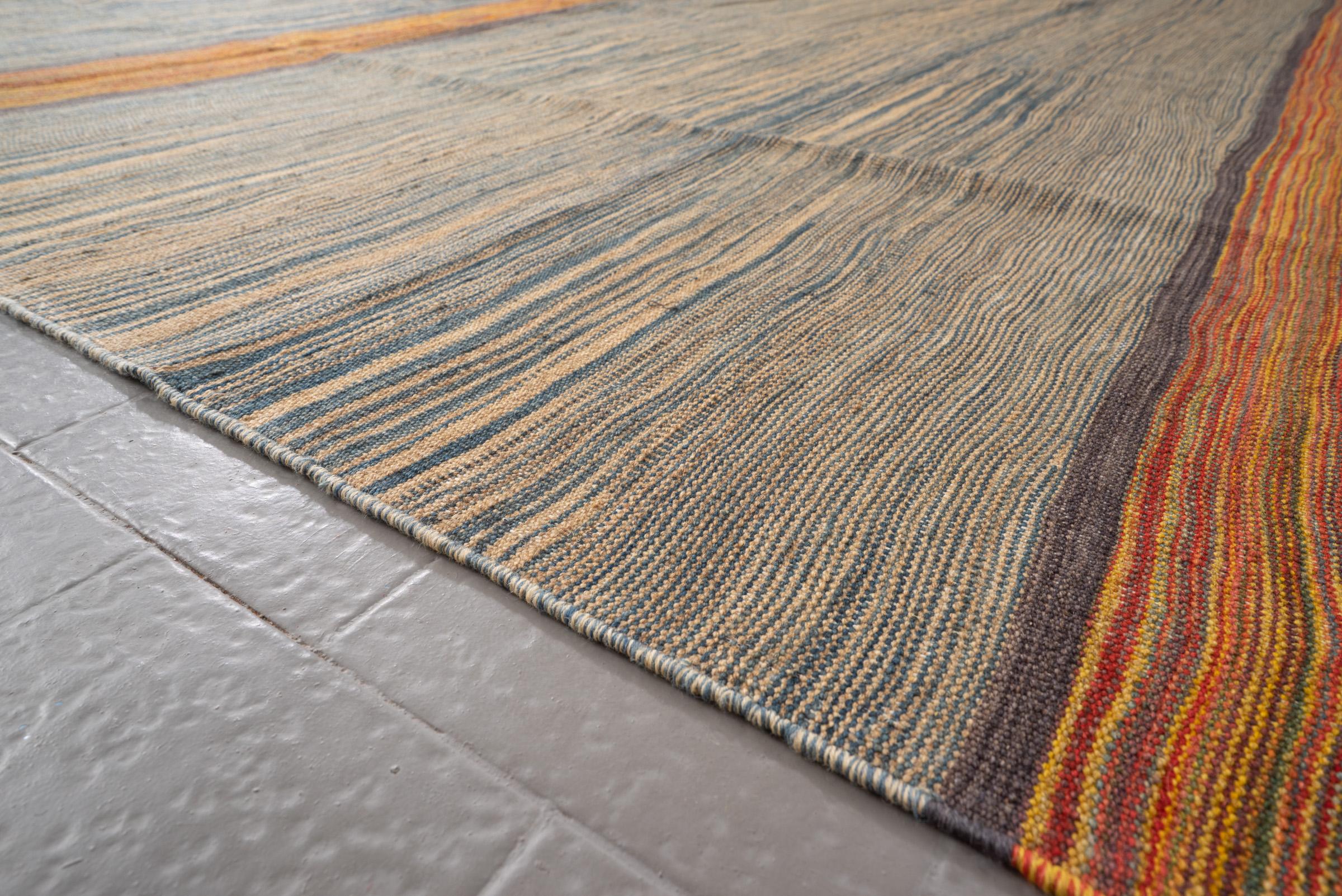 New Weave Undiscovered Minimalism  Fine Skyblue and Mustard Kilim 6.86 SQM