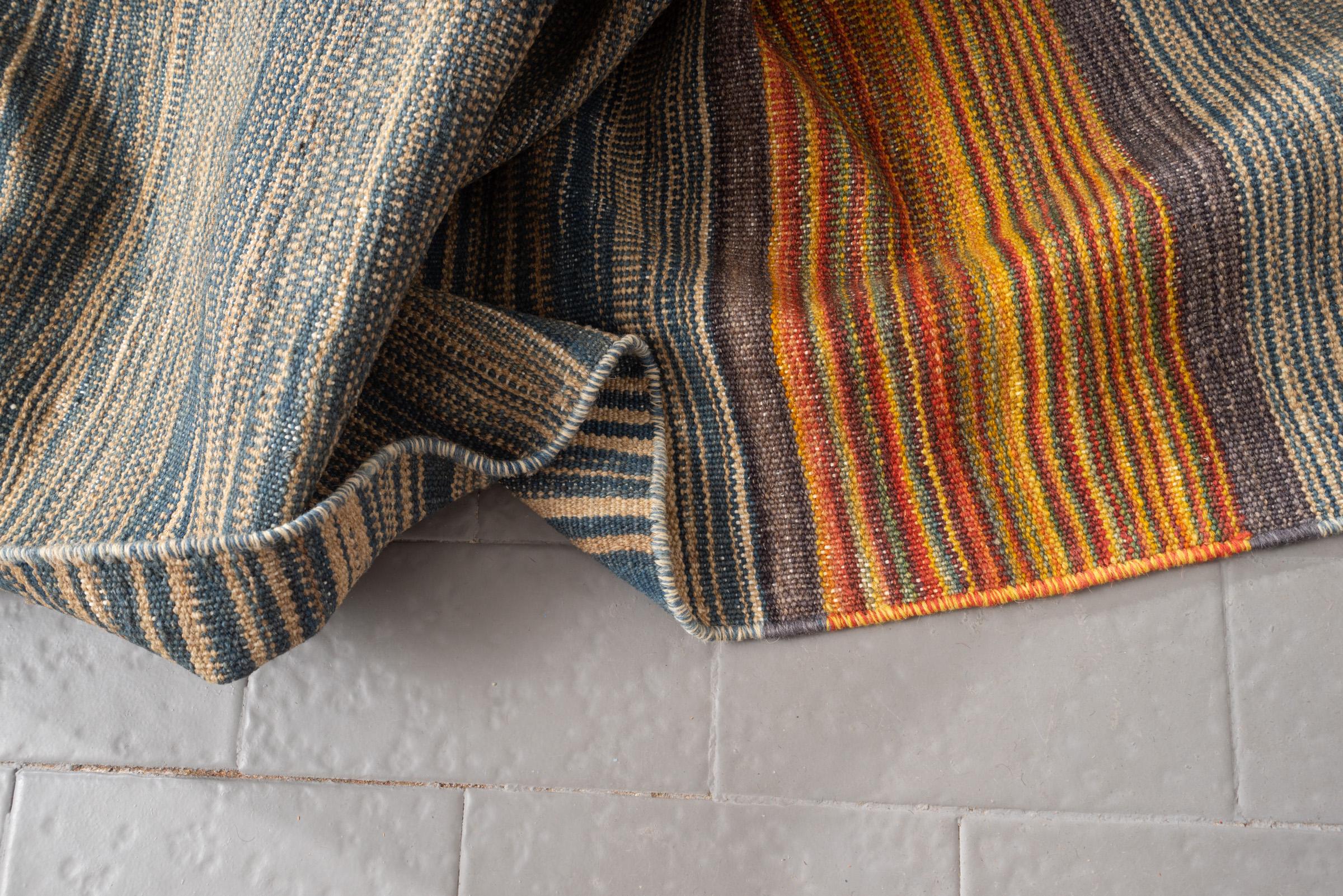 New Weave Undiscovered Minimalism  Fine Skyblue and Mustard Kilim 6.86 SQM
