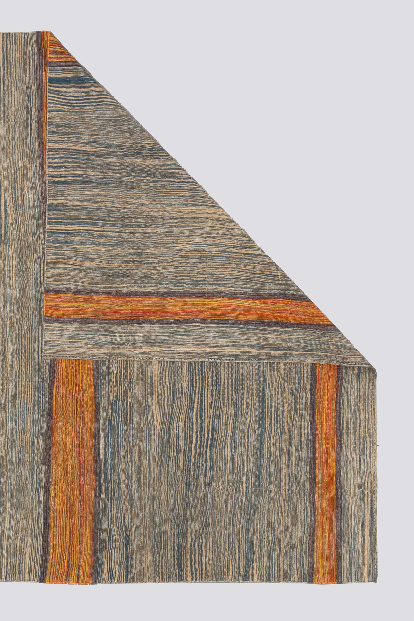 New Weave Undiscovered Minimalism  Fine Skyblue and Mustard Kilim 6.86 SQM