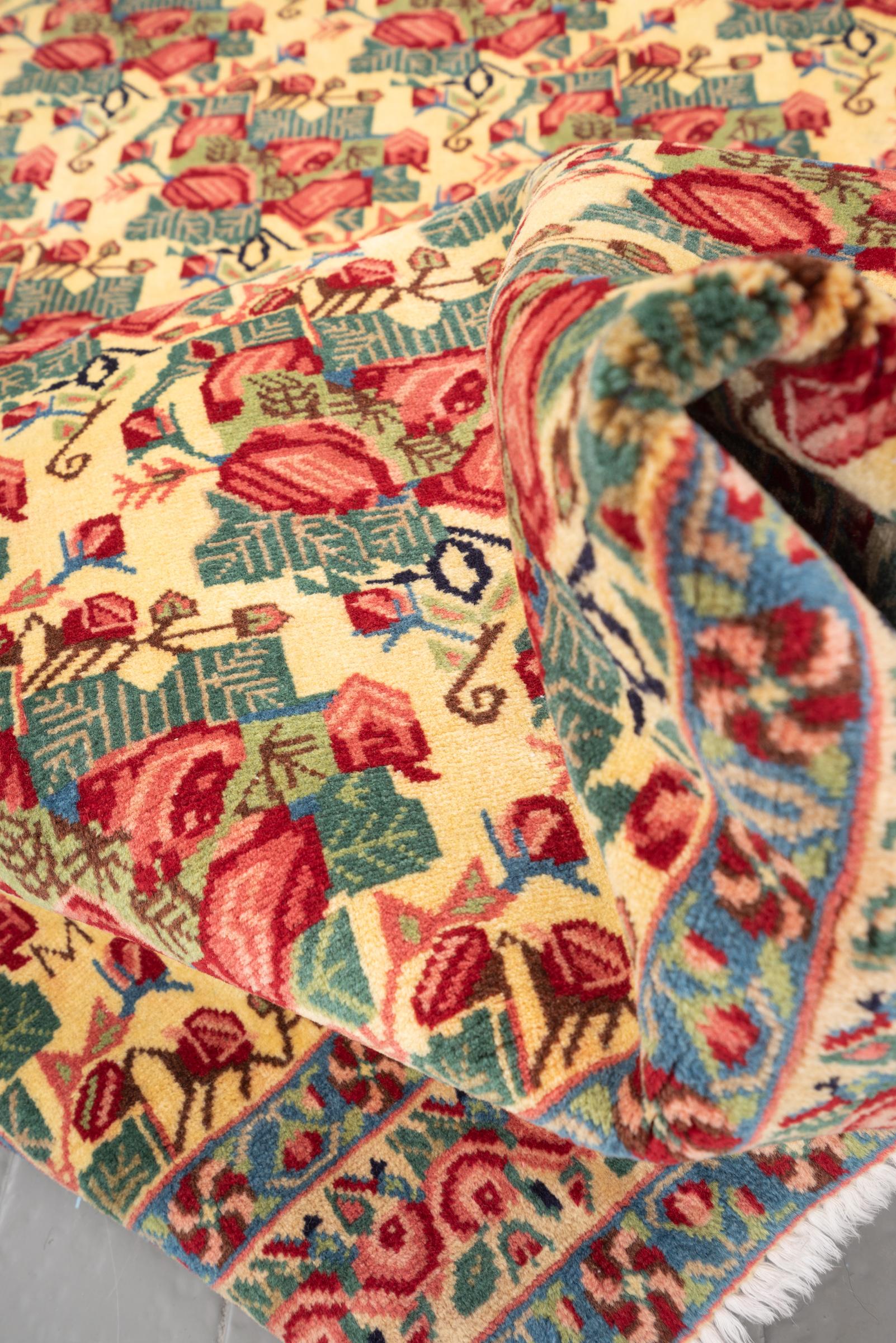 Vintage Esfandeghe Rose Bushes Cream Fine Carpet