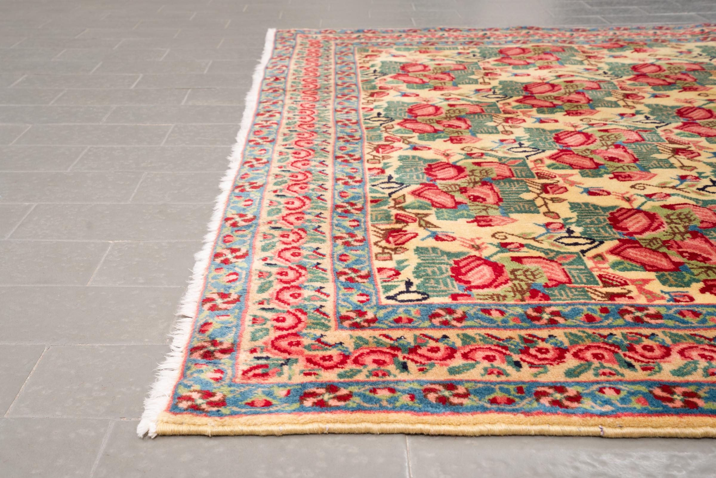 Vintage Esfandeghe Rose Bushes Cream Fine Carpet