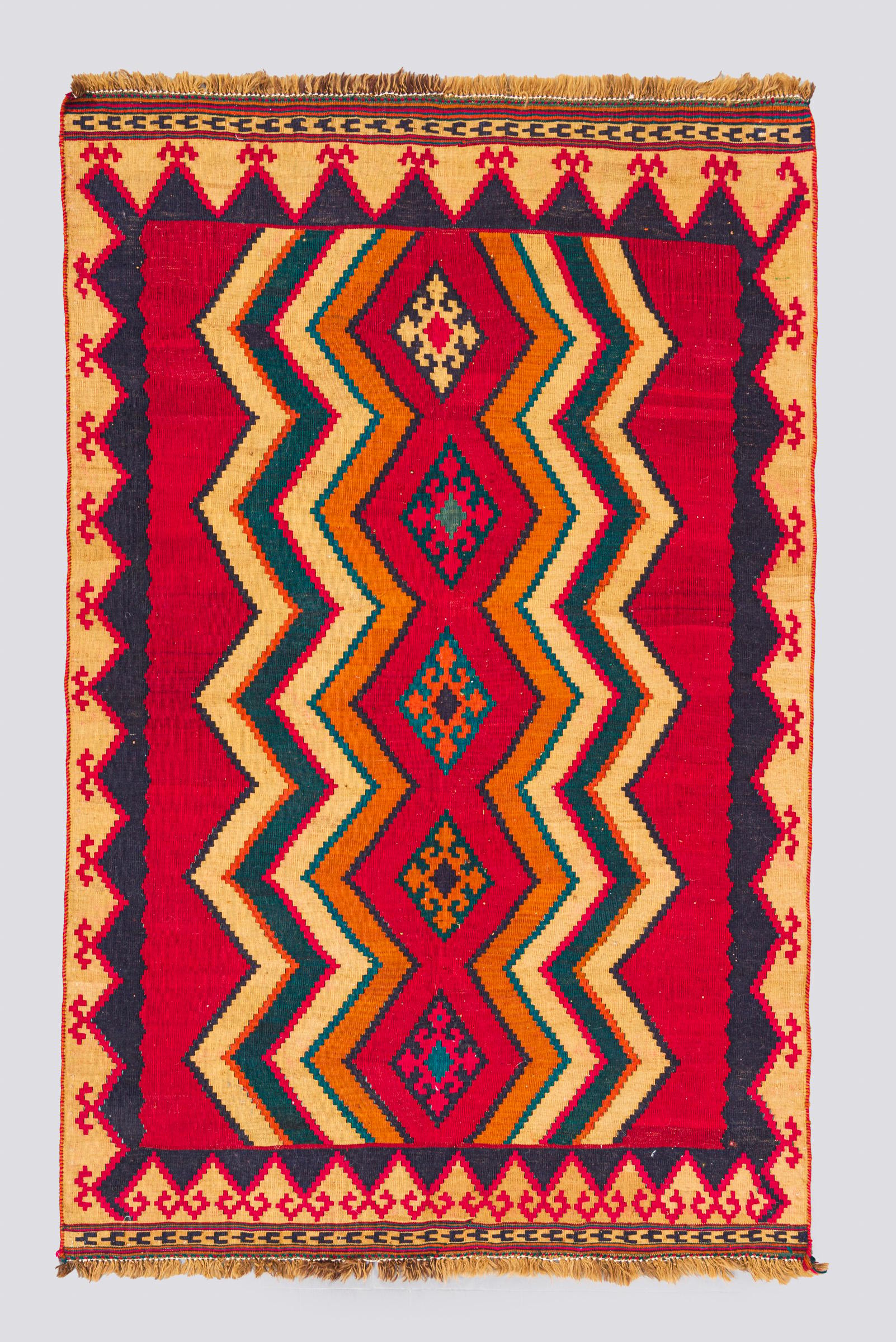 Vintage Qashqai Wave and Stars Kilim