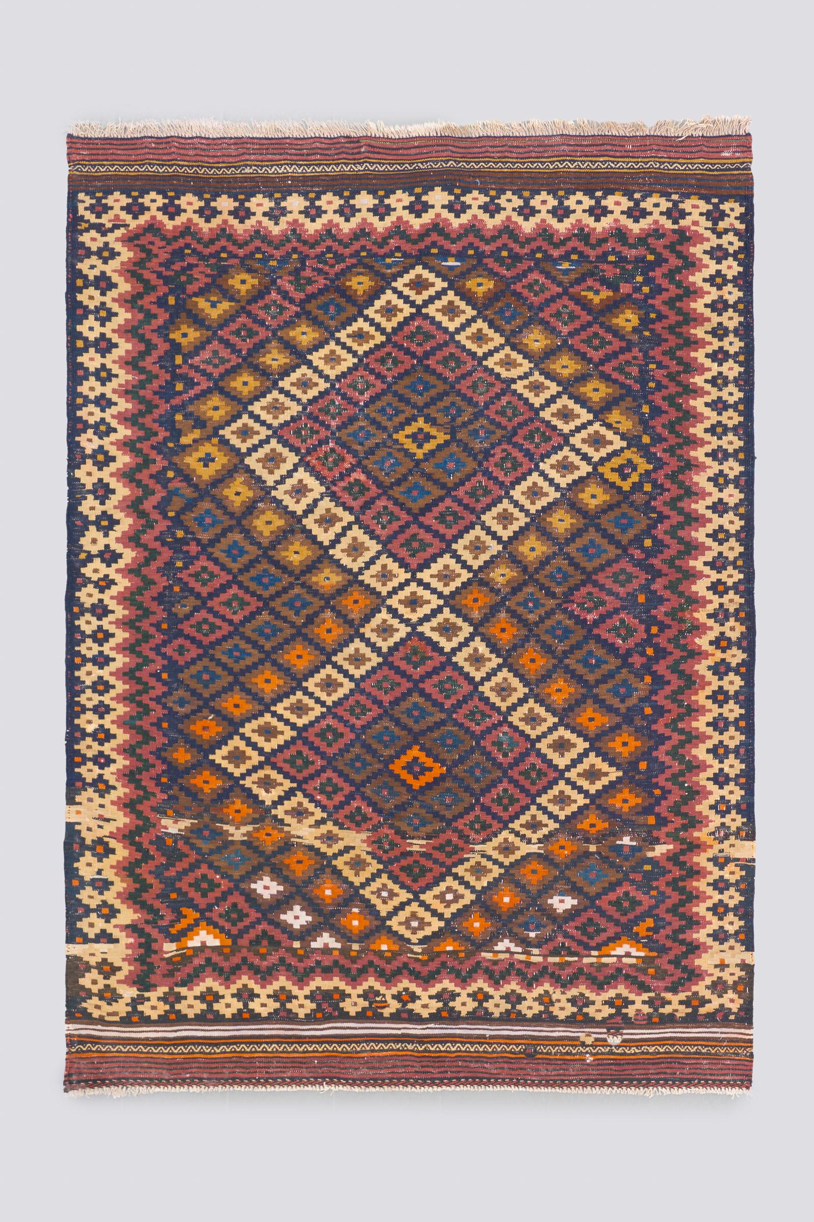 Vintage Bakhtiari Oval Toranj Kilim